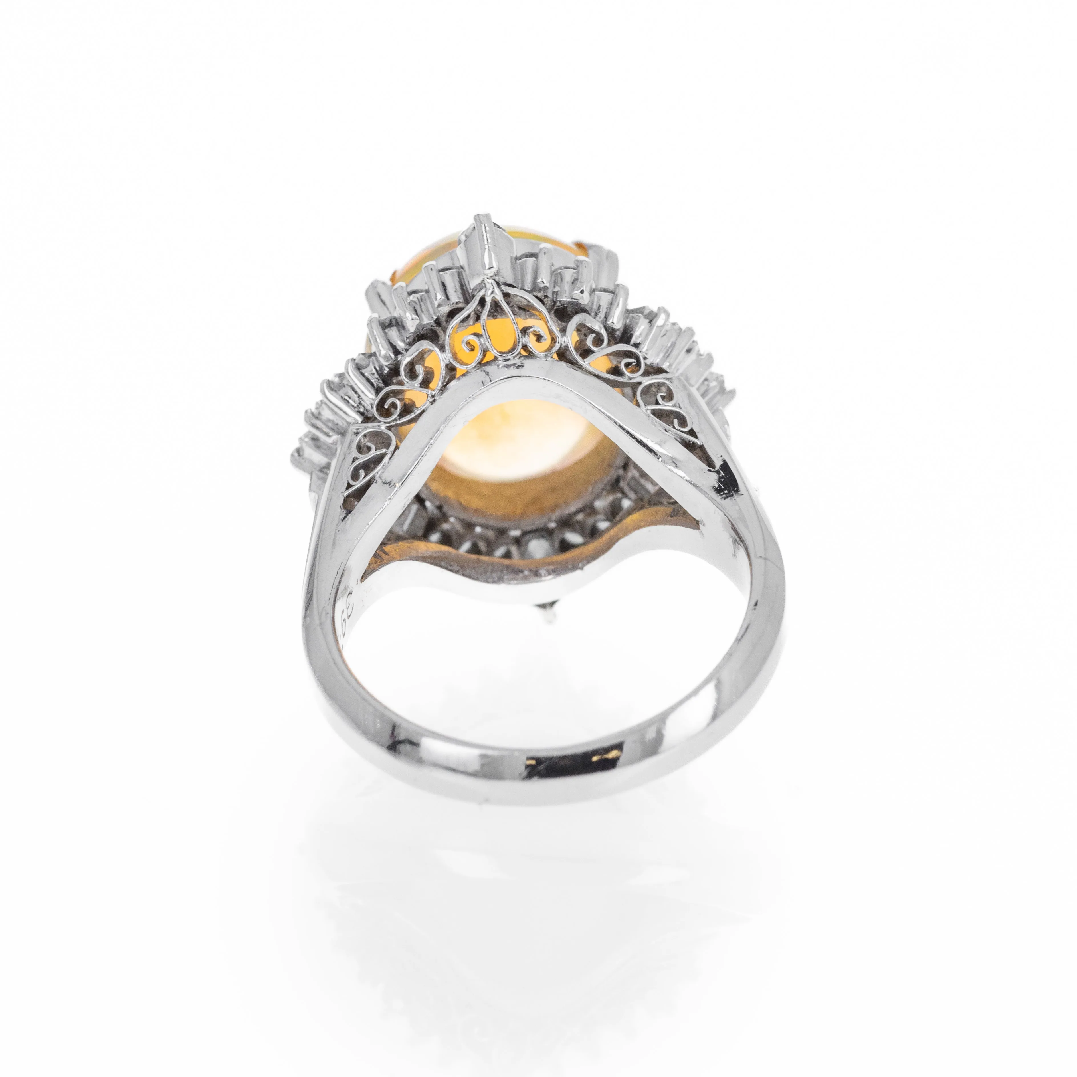 Platinum 3.97 Carat Fire Opal Diamond Halo Ring