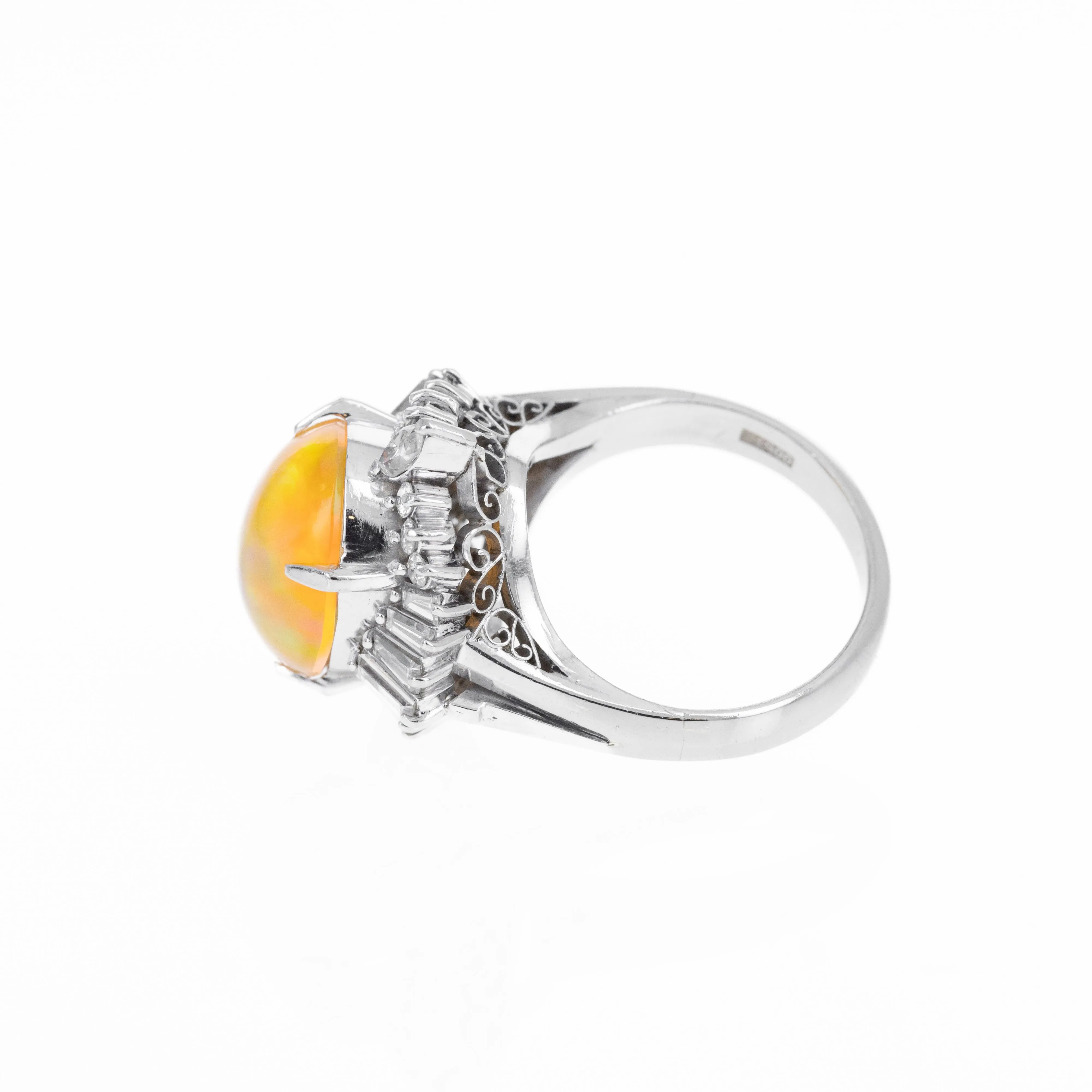 Platinum 3.97 Carat Fire Opal Diamond Halo Ring