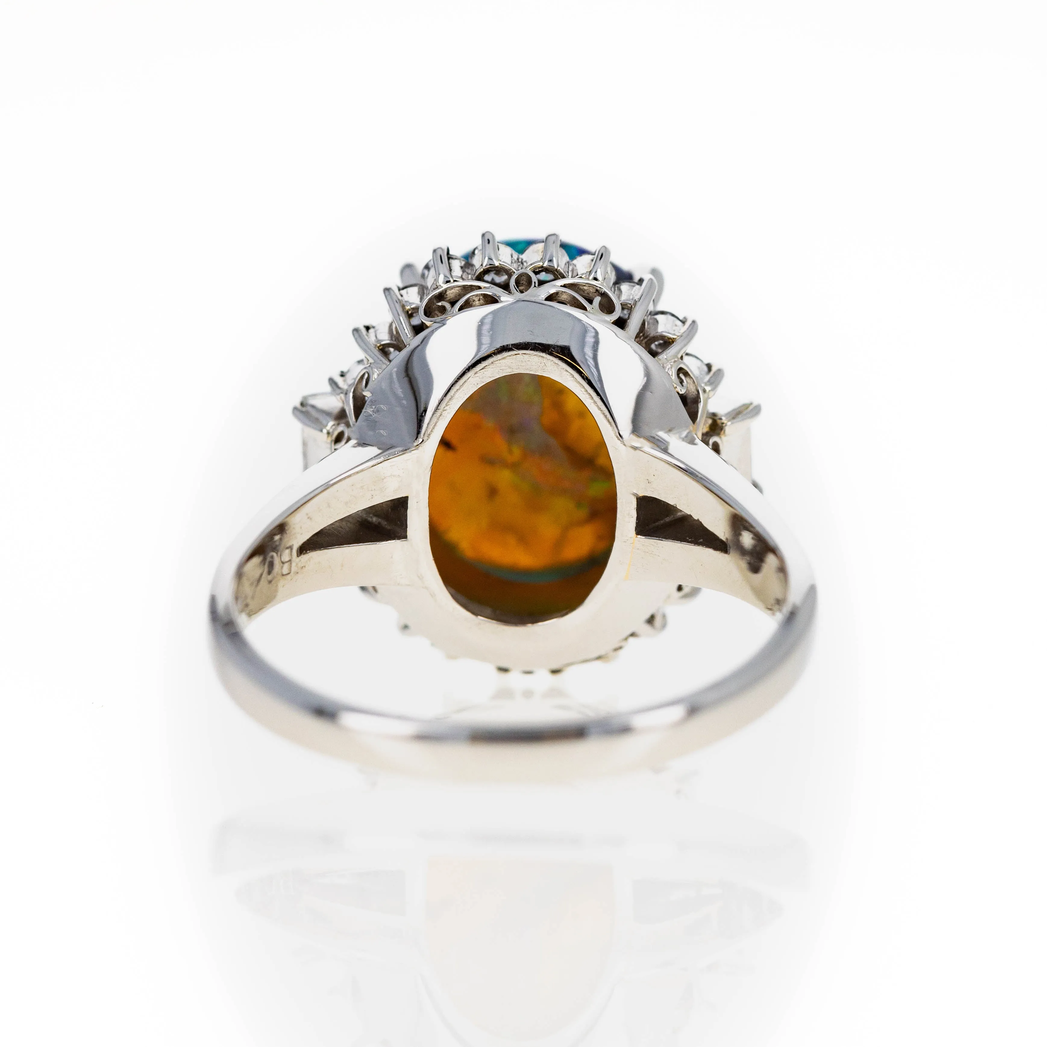 Platinum 4.13 Carat Black Opal Diamond Halo Ring