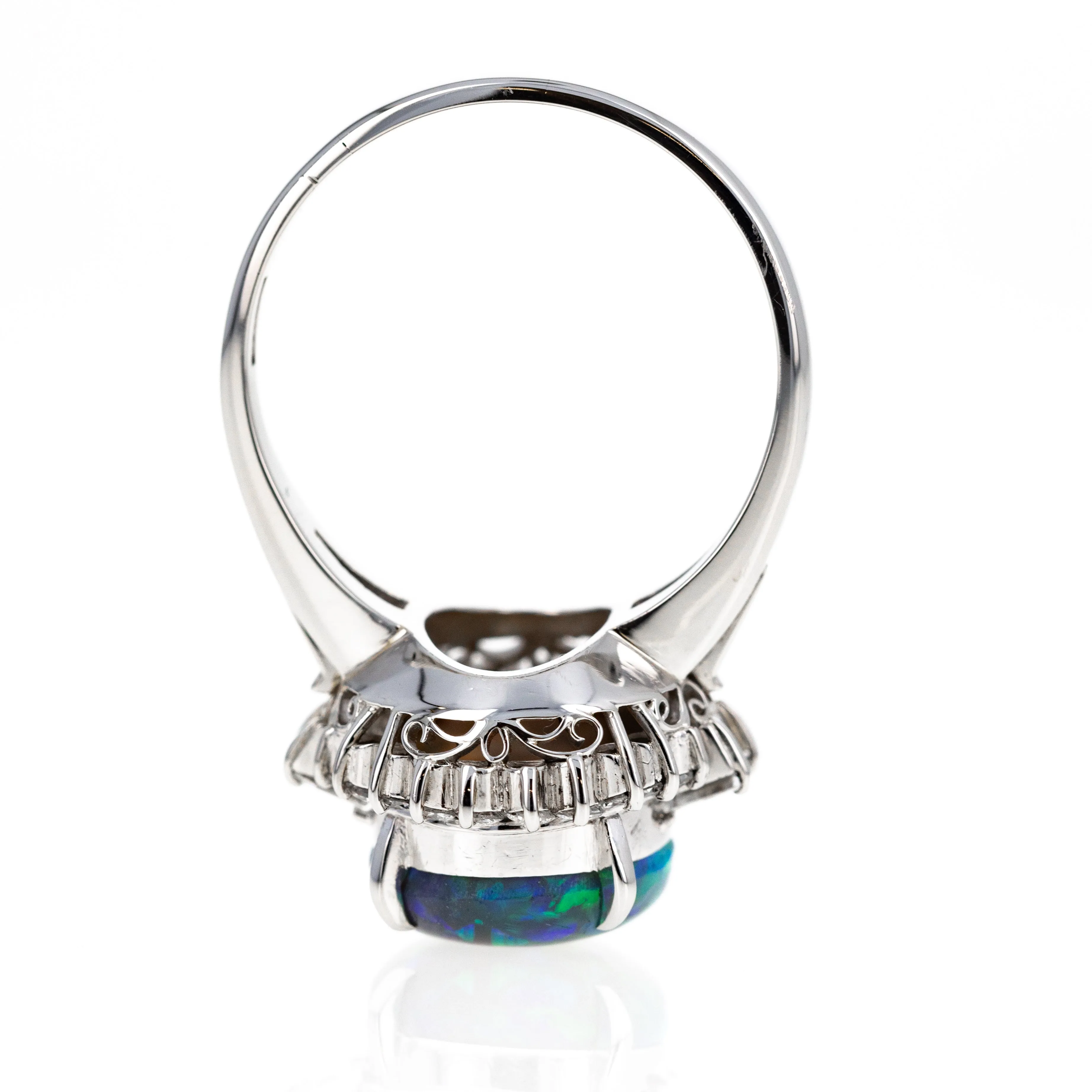Platinum 4.13 Carat Black Opal Diamond Halo Ring
