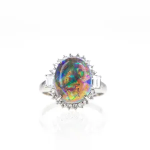 Platinum 4.13 Carat Black Opal Diamond Halo Ring