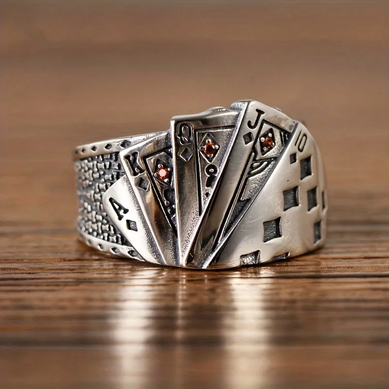 Poker Card Straight Flush Ring Retro Hip Hop Men's & Women's Rings