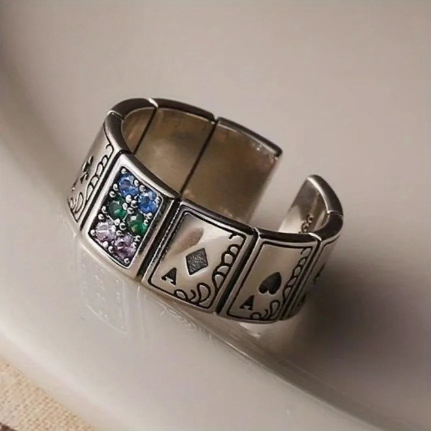 Poker Card Straight Flush Ring Retro Hip Hop Men's & Women's Rings