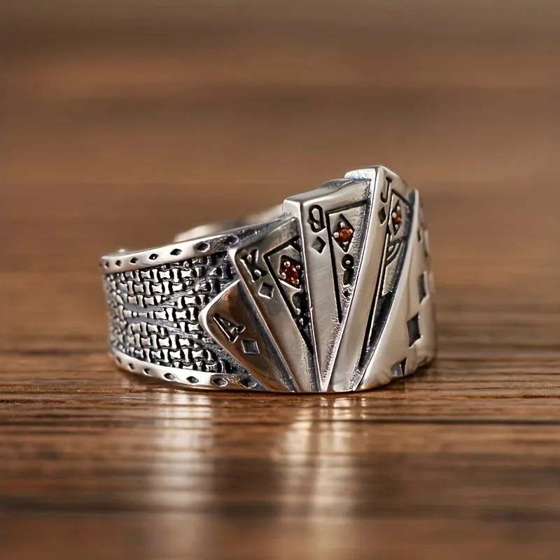 Poker Card Straight Flush Ring Retro Hip Hop Men's & Women's Rings