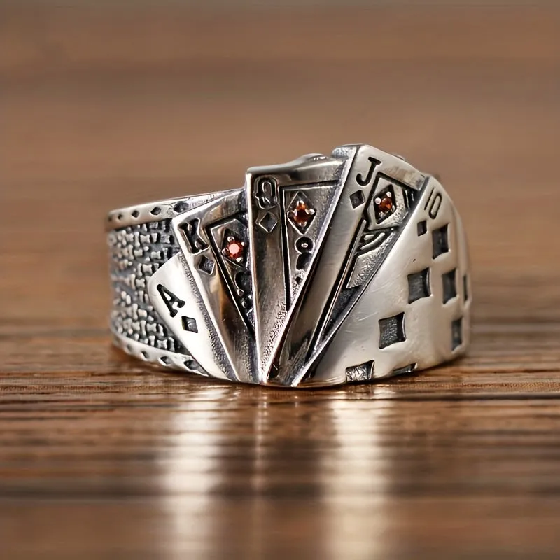 Poker Card Straight Flush Ring Retro Hip Hop Men's & Women's Rings