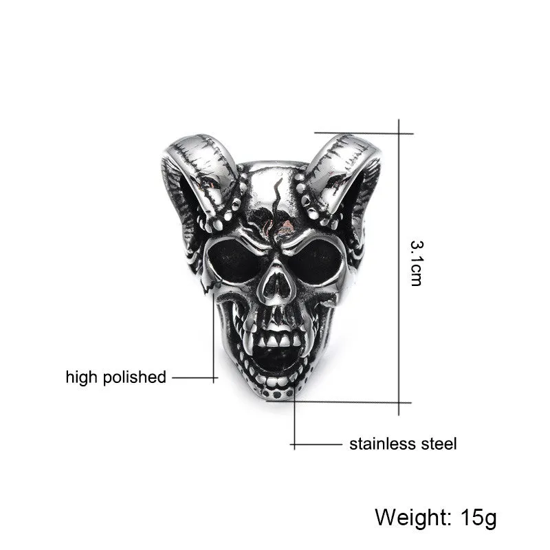 Punk Gothic Titanium Stainless Steel Casting Evil Damn Skull Vampire Goat Ring for Men Jewelry