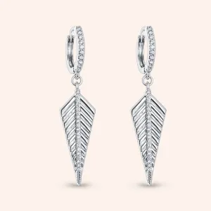 "Spiked" 0.3CTW Pave Leaf Dangle Earrings