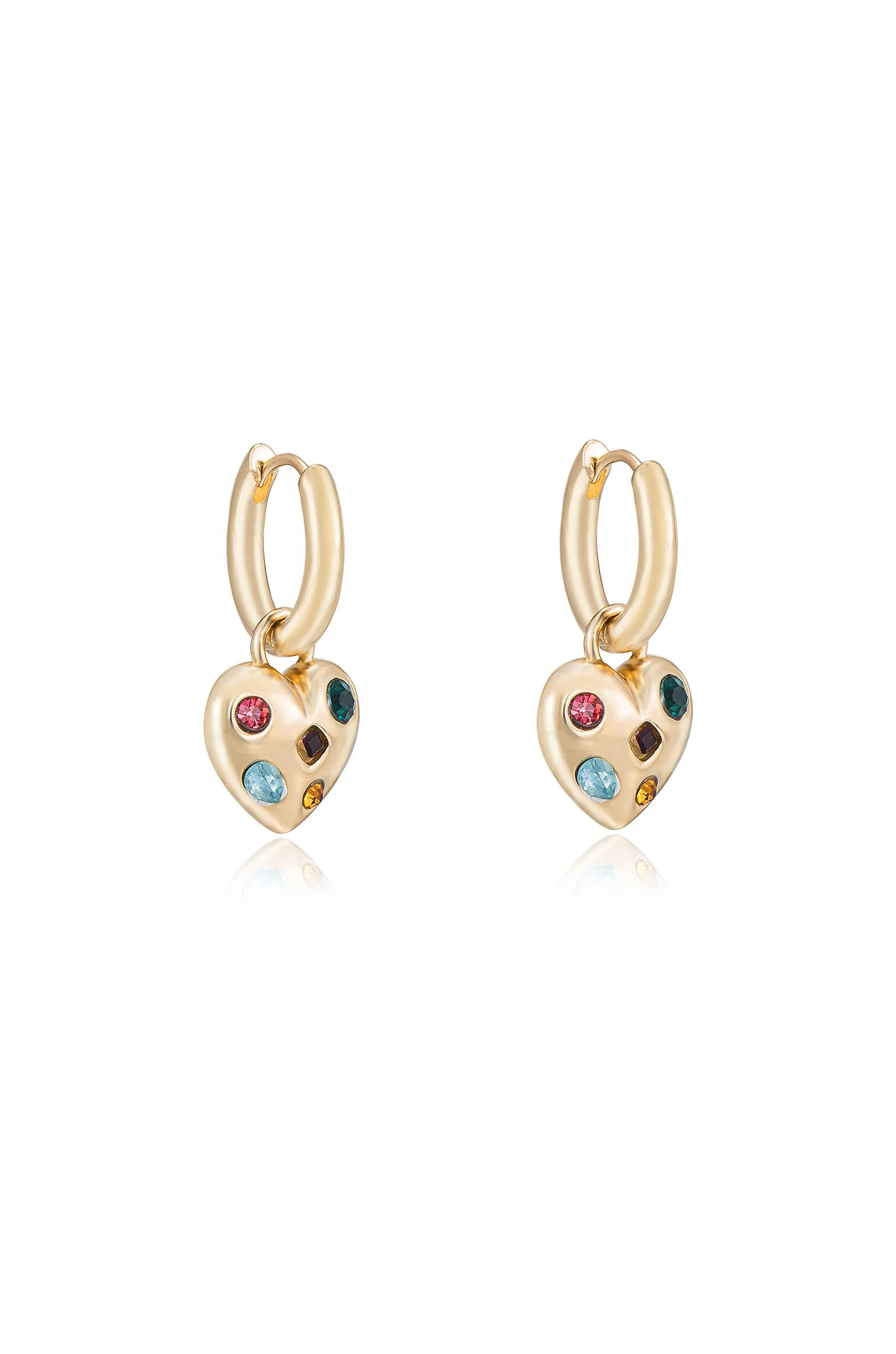 Rainbow Crystal Heart Dangle Earrings