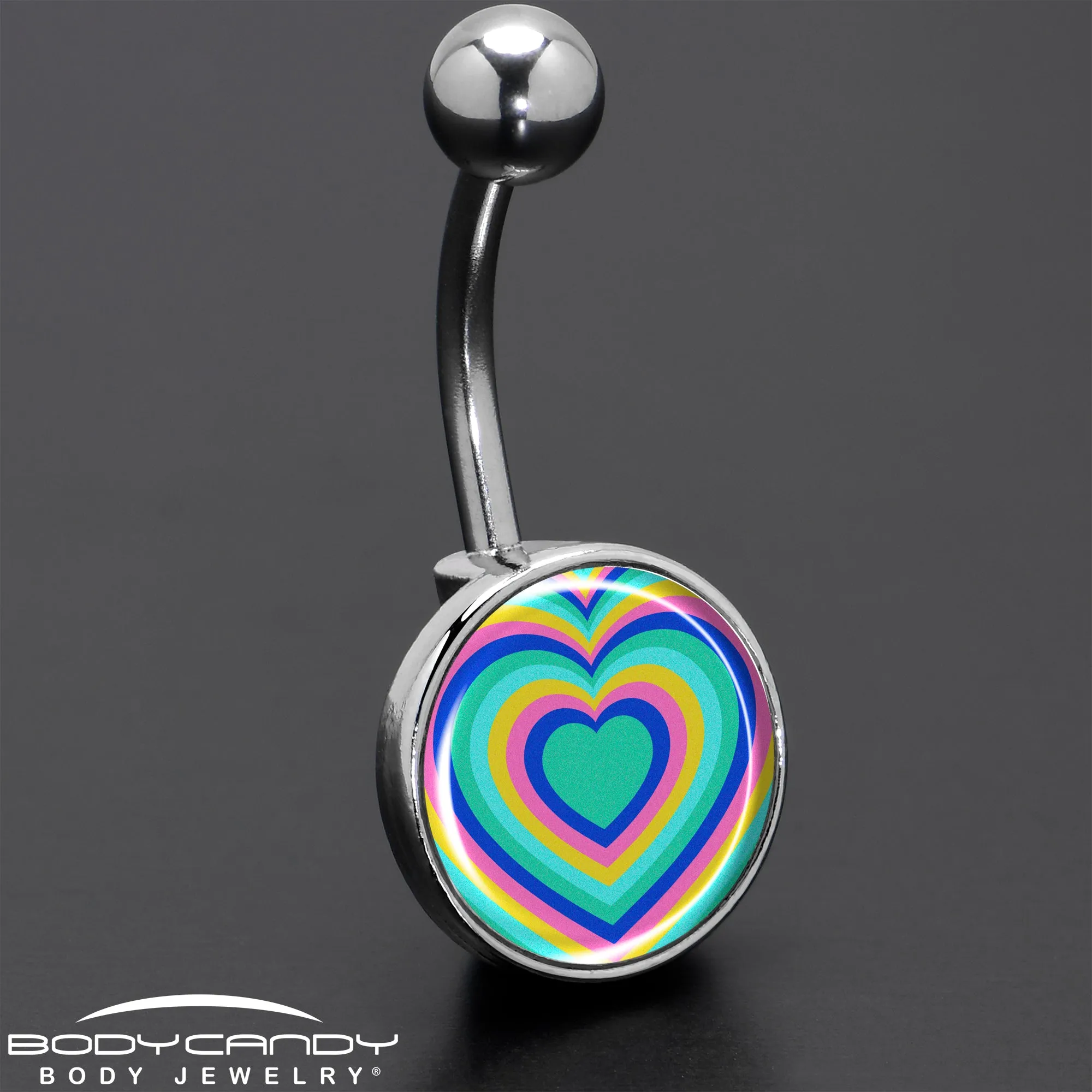 Rainbow Retro Heart Belly Ring