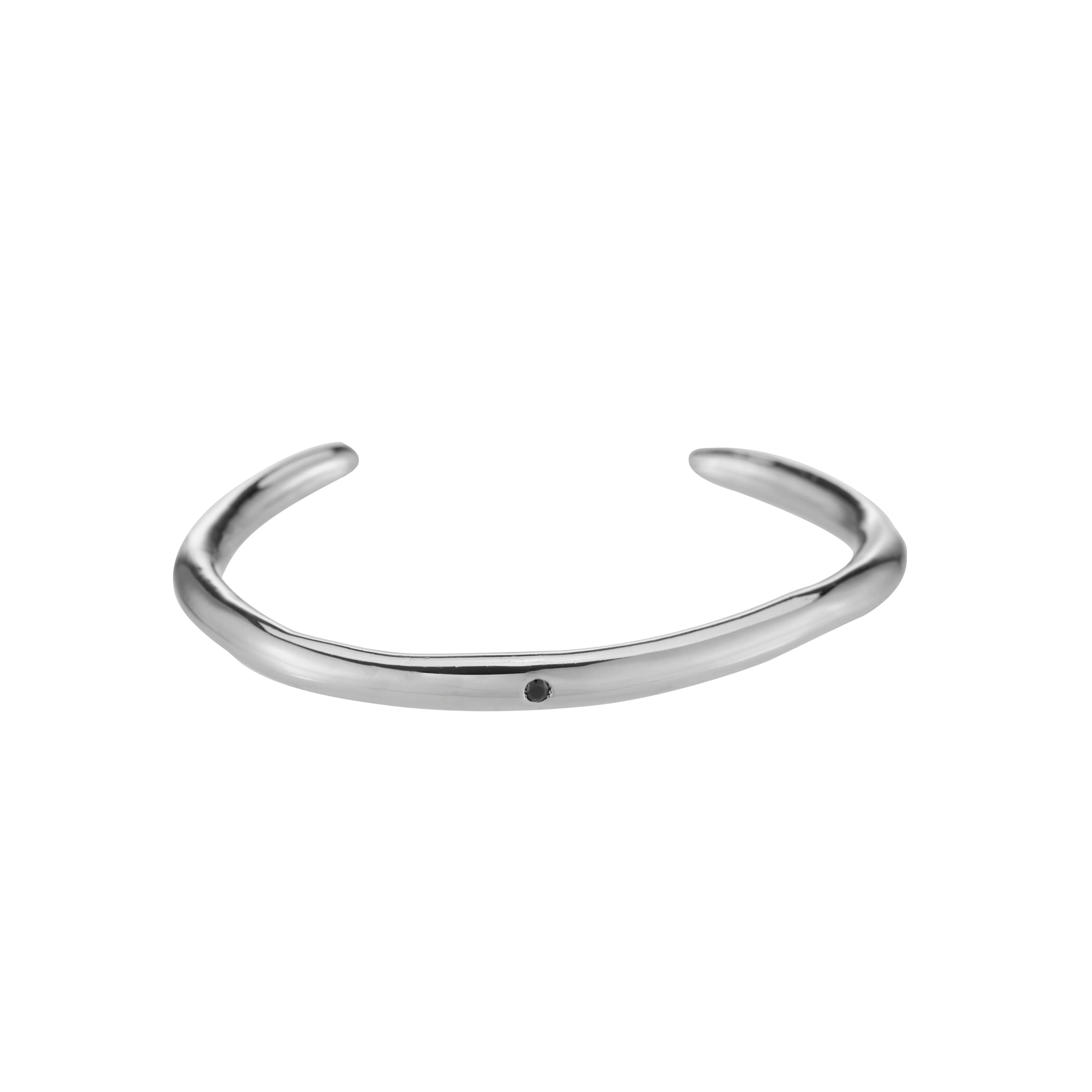 Raw Thin Cuff with Black Onyx - Sterling Silver
