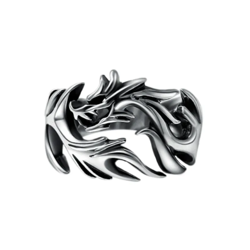 Real Silver Hollow Dragon Ring Sterling Silver Thai Silver Retro Dragon Trendy Ring Jewelry