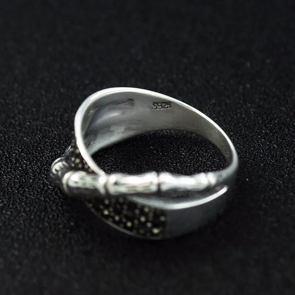 Real Solid 925 Sterling Silver Rings Bamboo Joint Cubic Zirconia Punk Jewelry Size 6-9