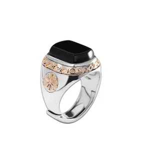 Real Solid 925 Sterling Silver Rings Black Agate Fashion Punk Jewelry Open Size Adjustable
