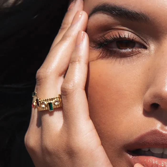 Rebecca Judith Gold Chunky Ring - Multi Jewel
