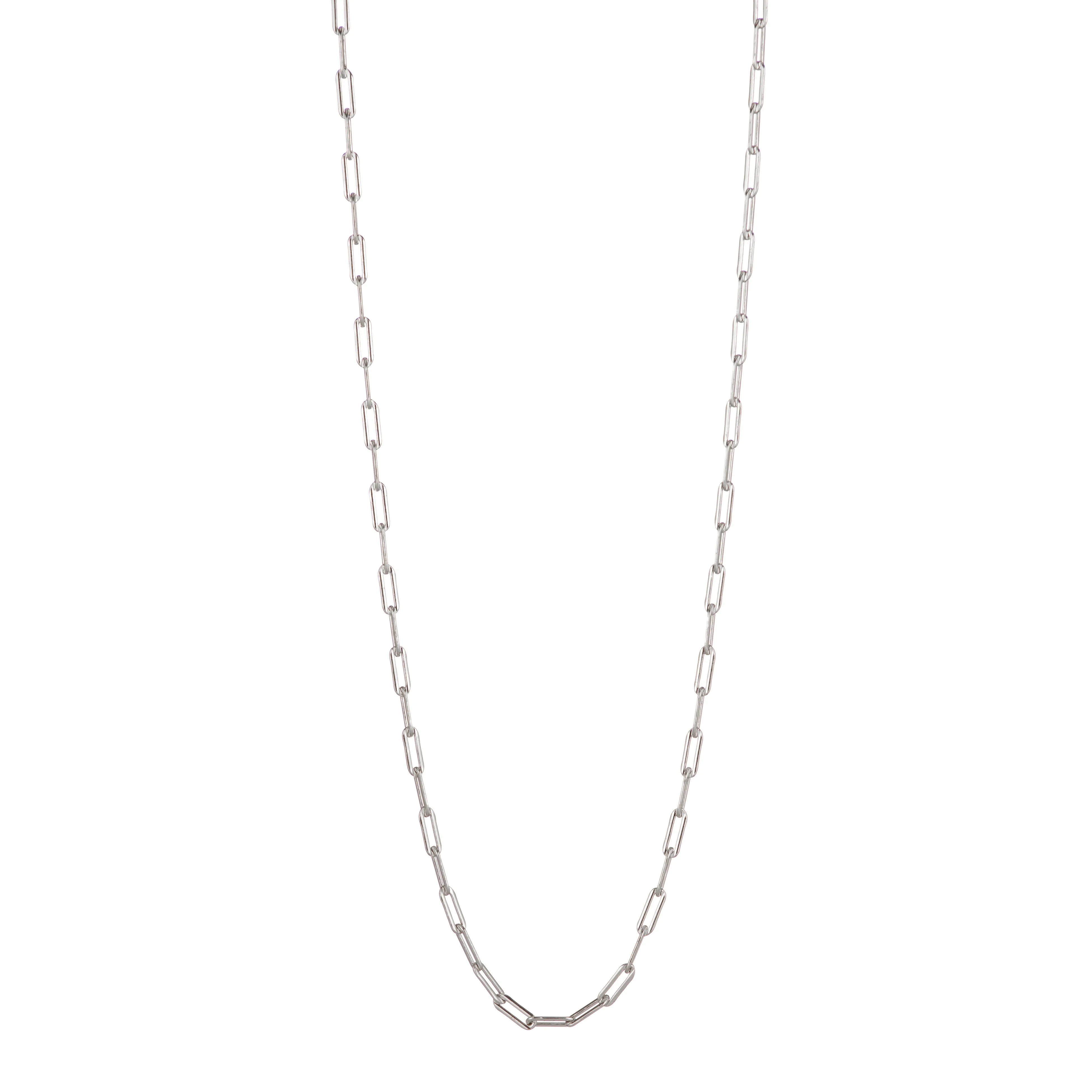Rectangle Chain Long Necklace - Sterling Silver