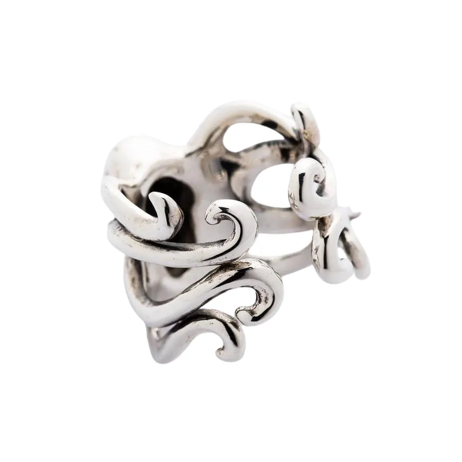 Red Eyes Sterling Silver Octopus Ring