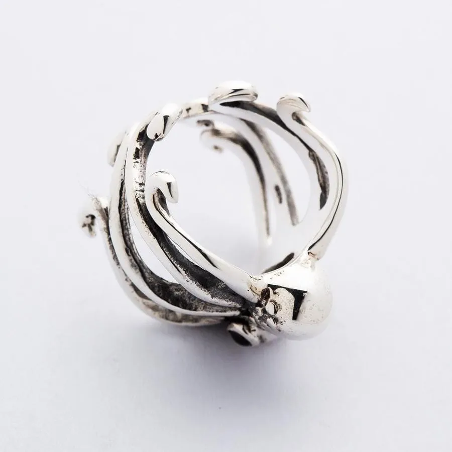 Red Eyes Sterling Silver Octopus Ring