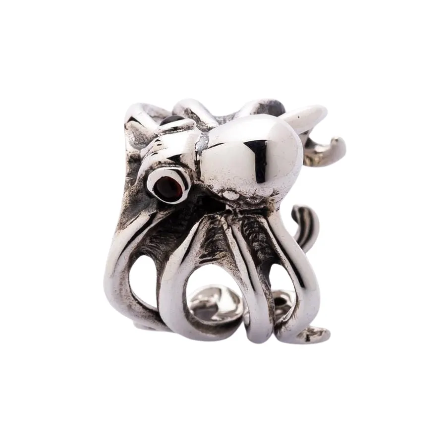Red Eyes Sterling Silver Octopus Ring