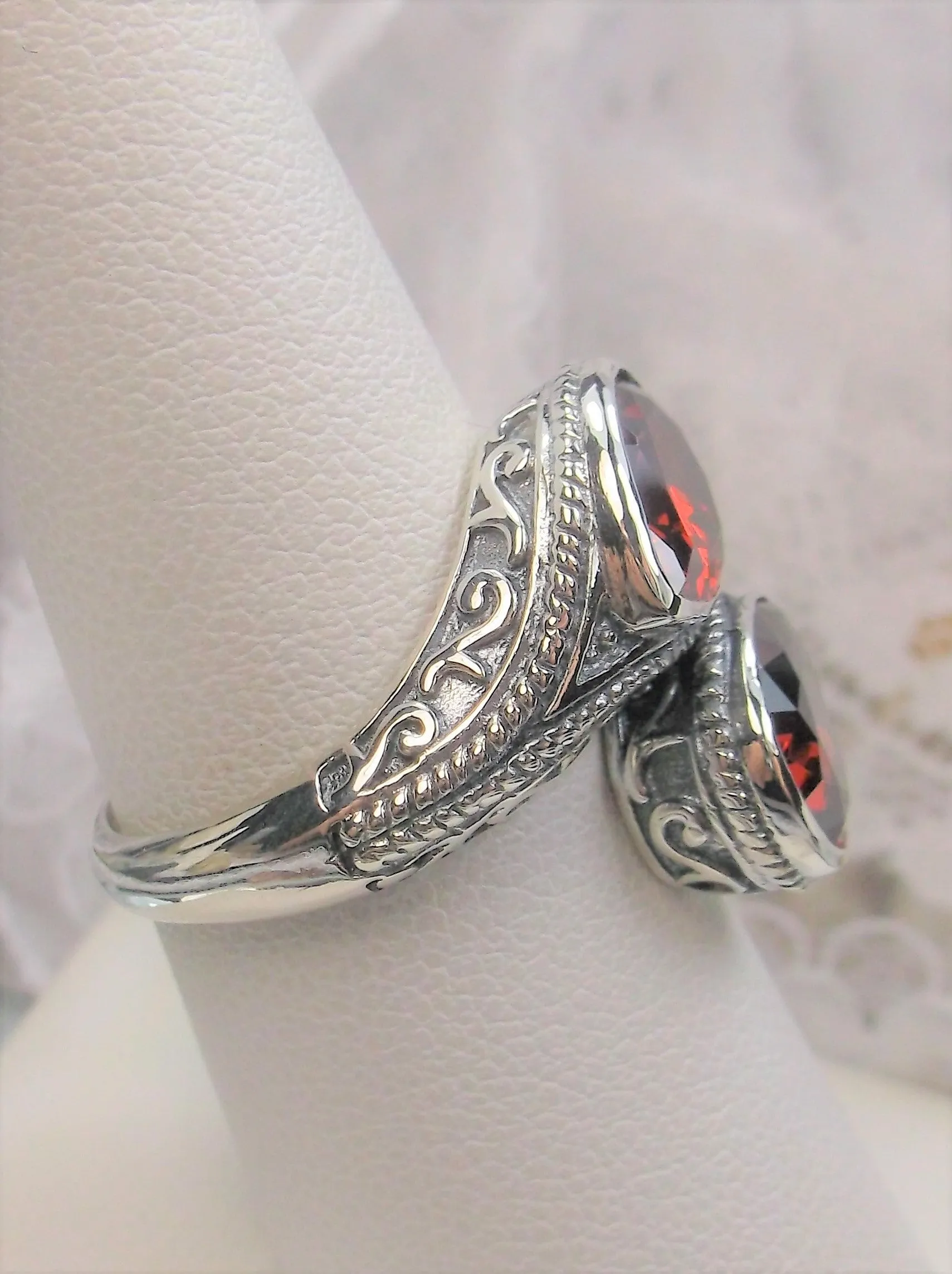 Red Garnet CZ Ring, Teardrop Swirl Snake Eye, Art Deco Jewelry #D221