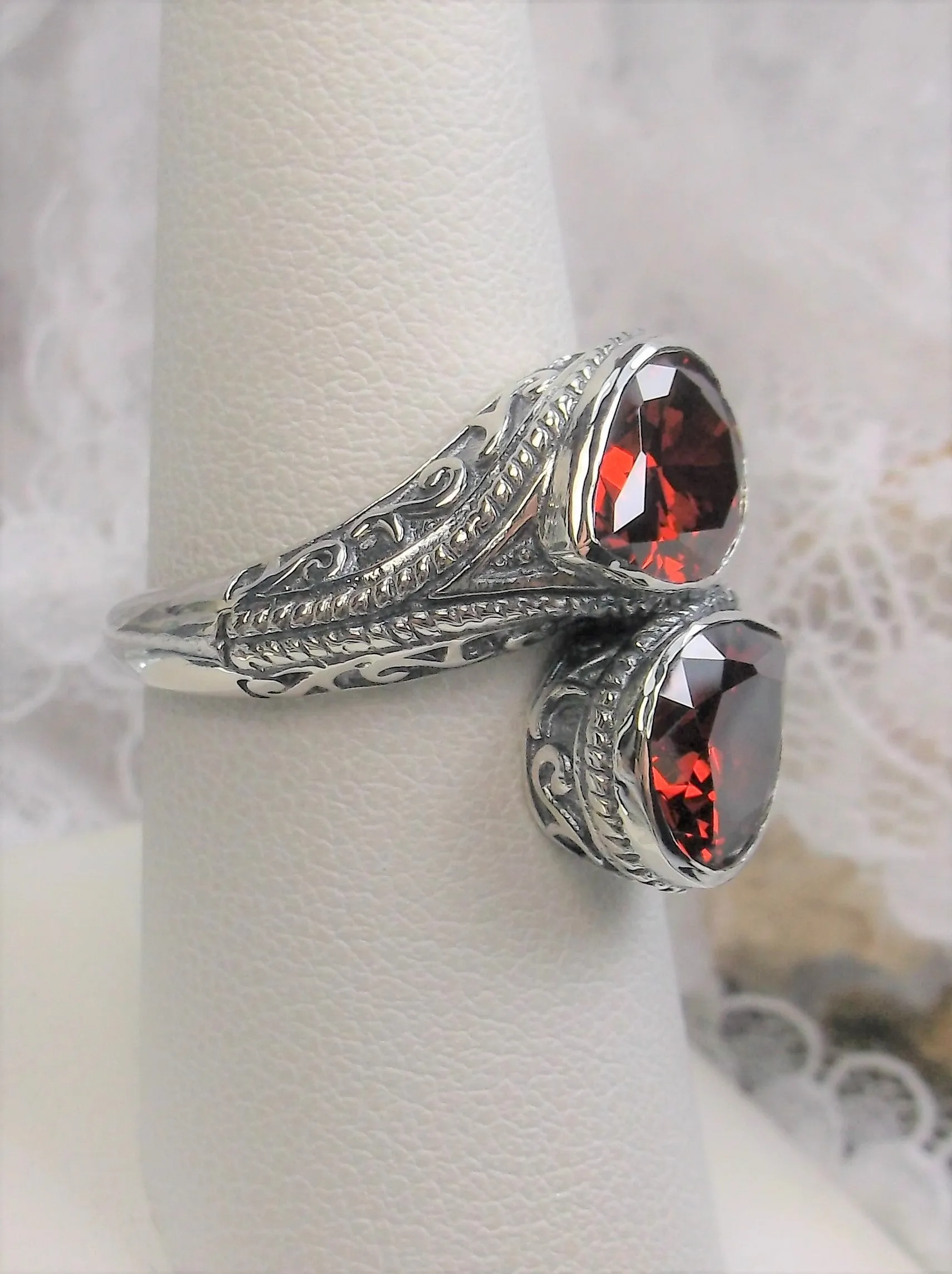 Red Garnet CZ Ring, Teardrop Swirl Snake Eye, Art Deco Jewelry #D221