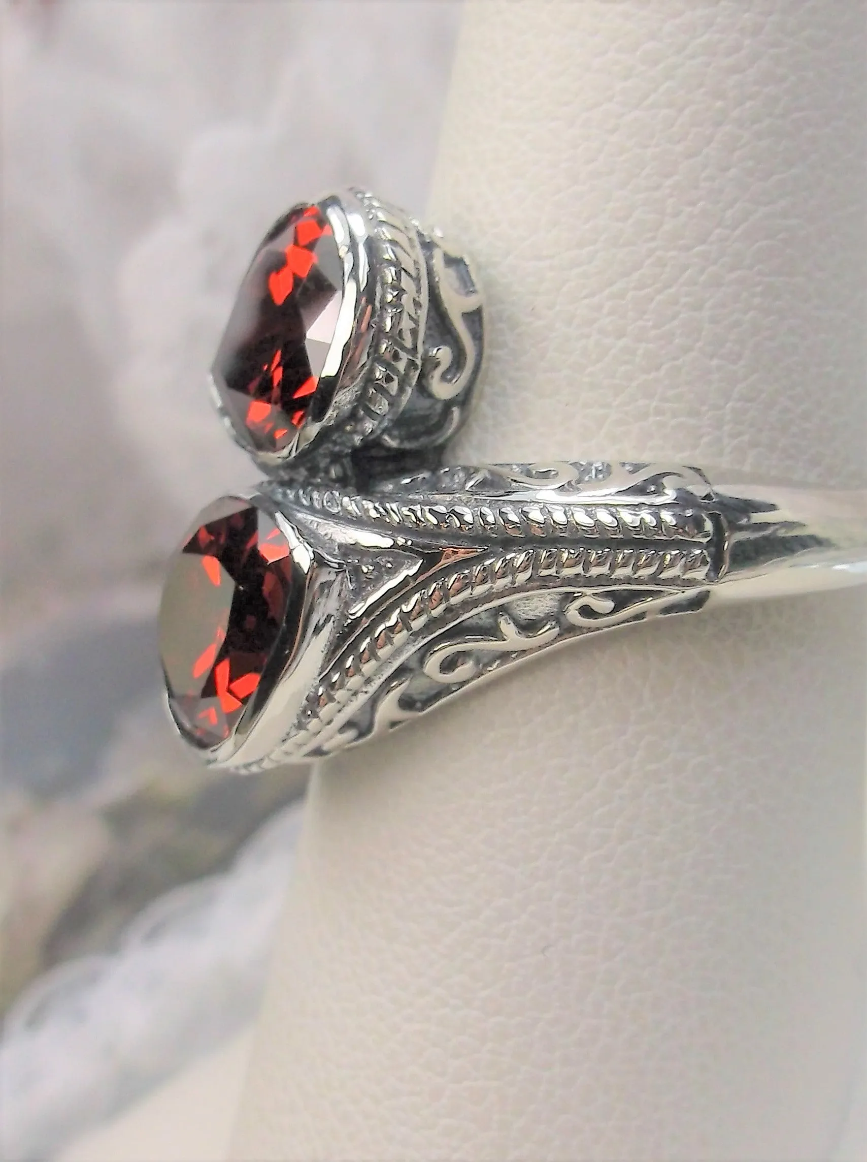 Red Garnet CZ Ring, Teardrop Swirl Snake Eye, Art Deco Jewelry #D221