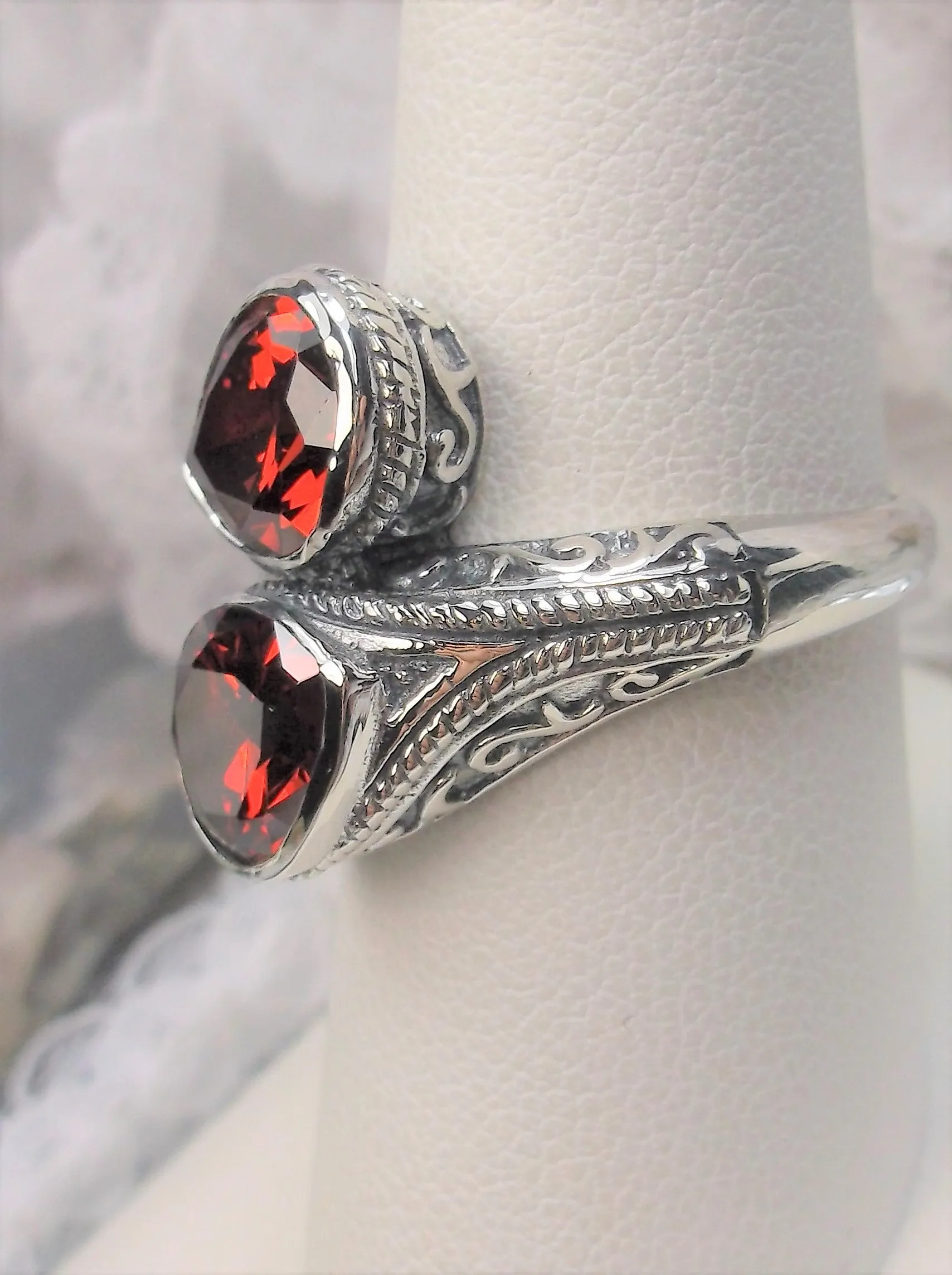 Red Garnet CZ Ring, Teardrop Swirl Snake Eye, Art Deco Jewelry #D221