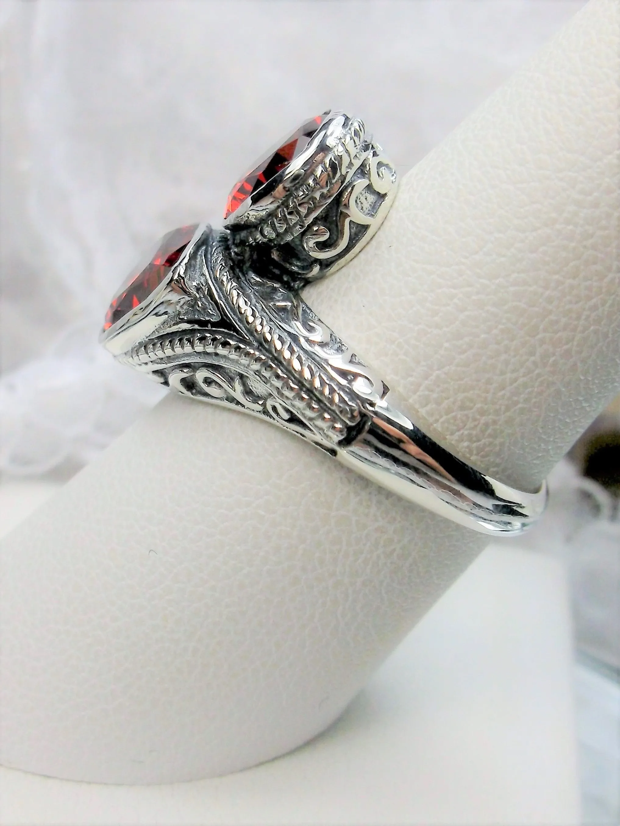 Red Garnet CZ Ring, Teardrop Swirl Snake Eye, Art Deco Jewelry #D221