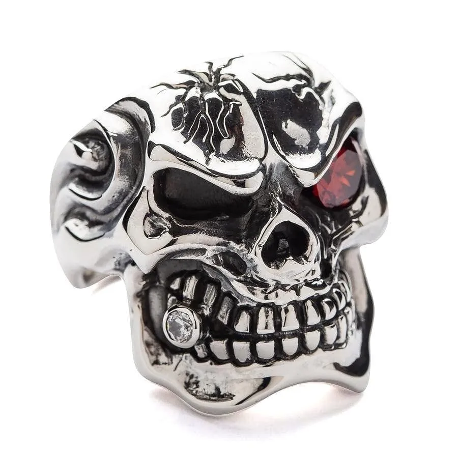 Red Garnet Eye Mafia Sterling Silver Skull Ring