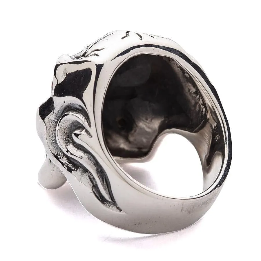 Red Garnet Eye Mafia Sterling Silver Skull Ring
