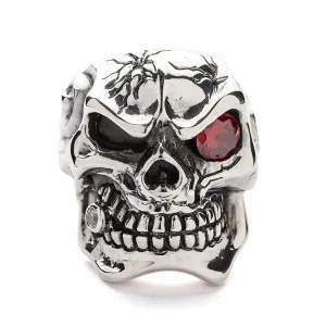 Red Garnet Eye Mafia Sterling Silver Skull Ring