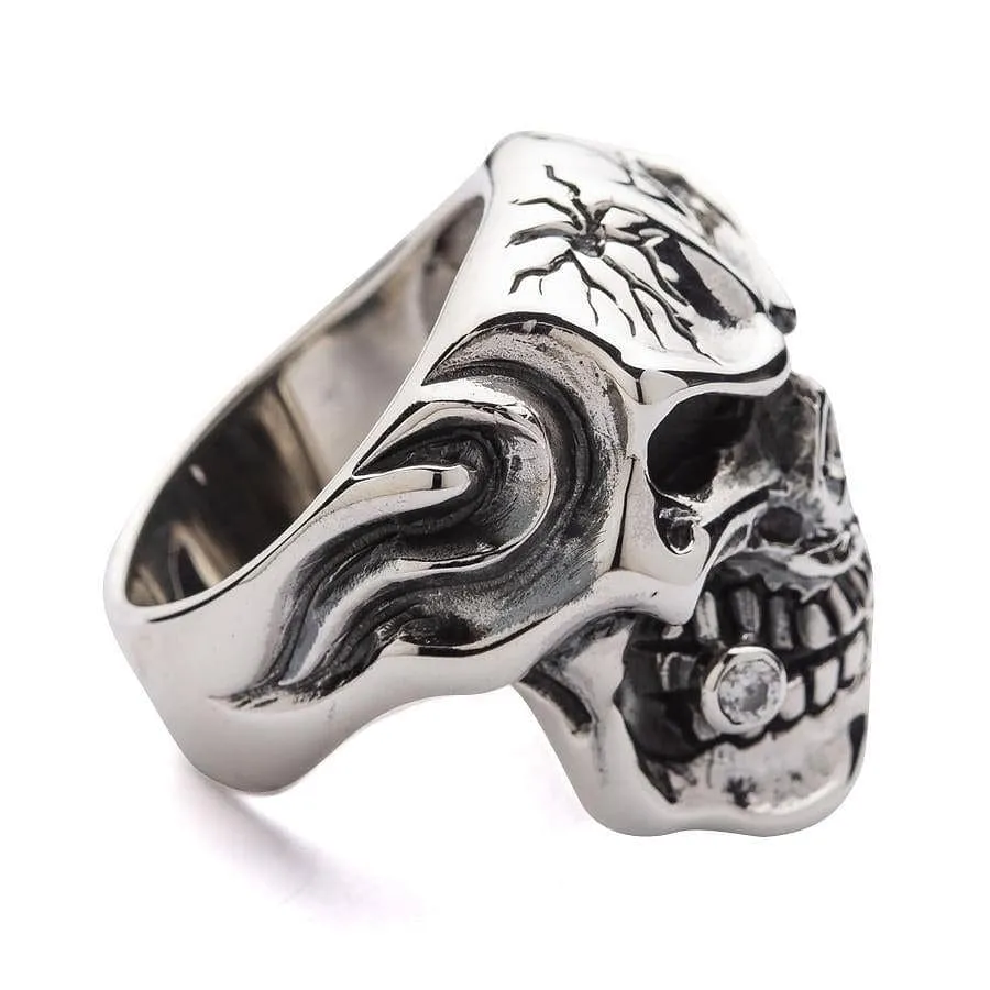 Red Garnet Eye Mafia Sterling Silver Skull Ring