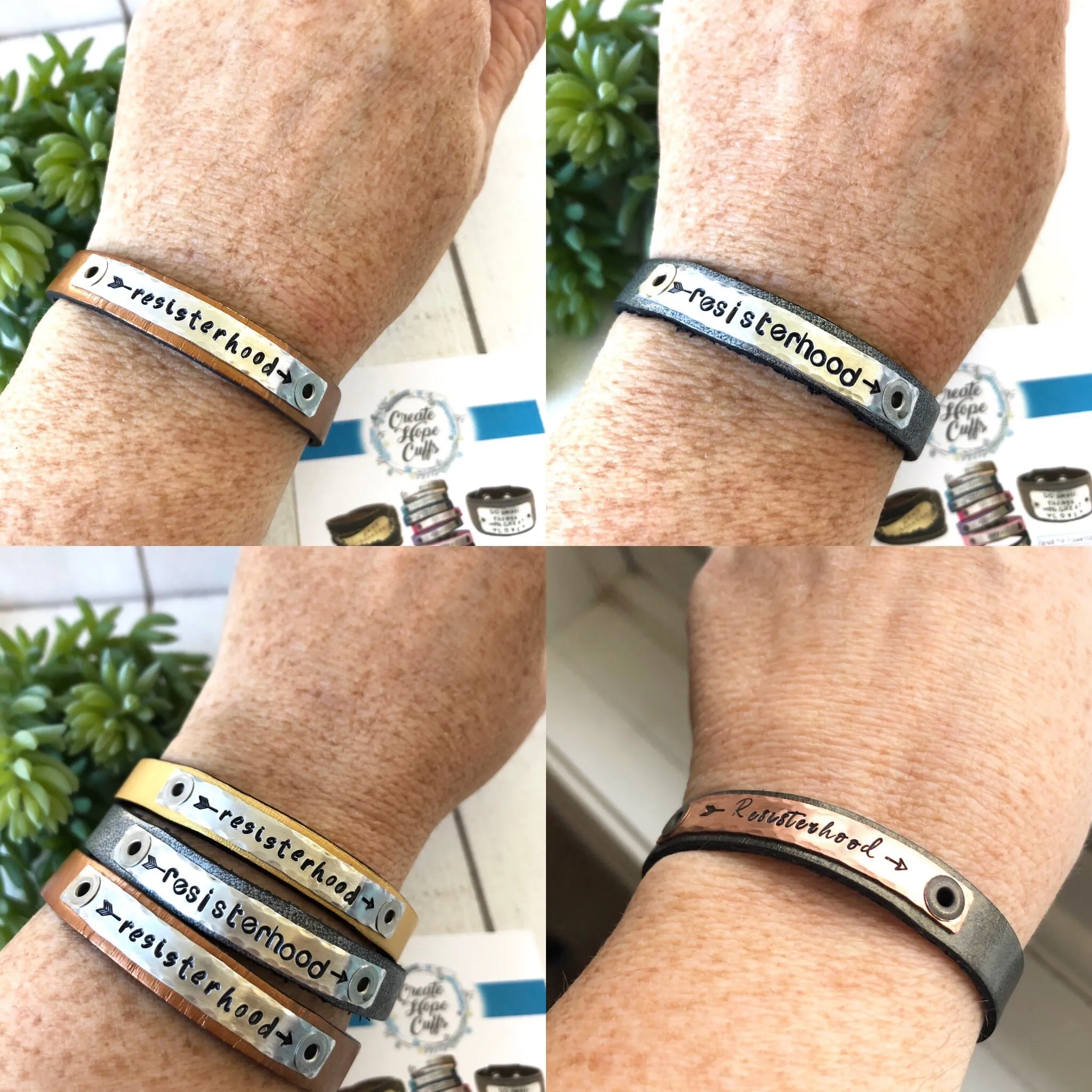 Resisterhood Metallic Leather Skinny Bracelets, Jen Hatmaker Collection, Hope Swag, 4 colors