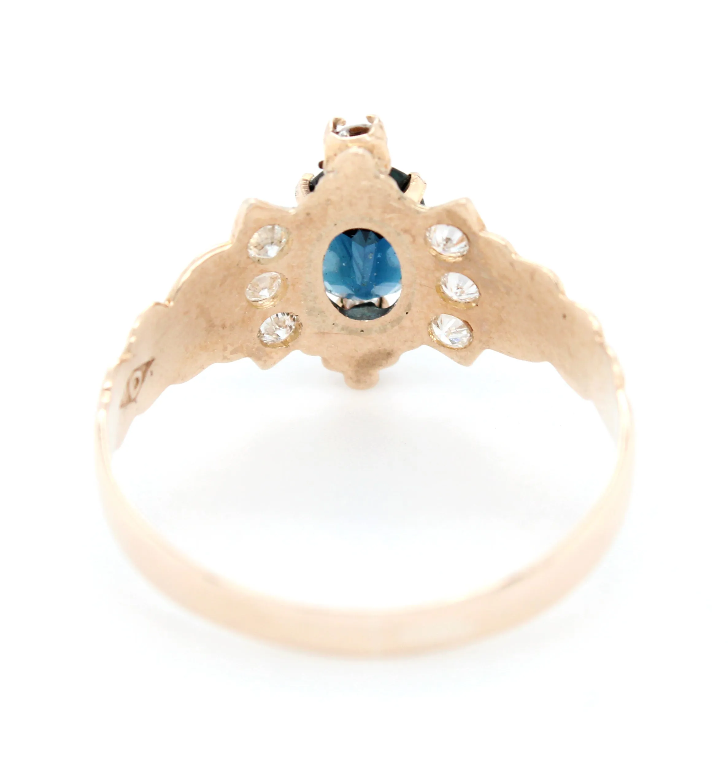 Retro 0.85ct Sapphire & Diamond Cocktail Ring in 14k Yellow Gold - Size 7.5
