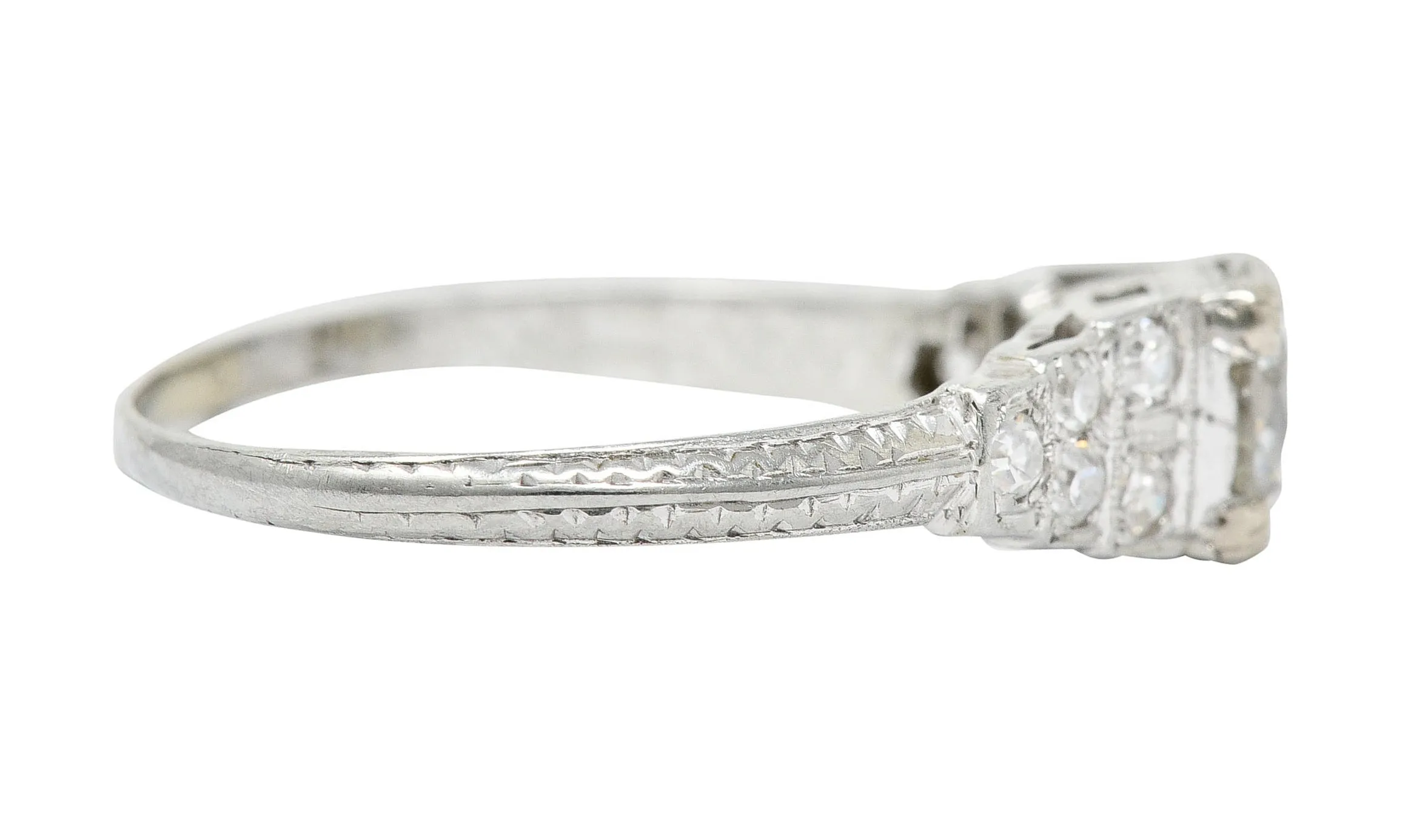 Retro 1.00 CTW Diamond 18 Karat White Gold Stepped Engagement Ring