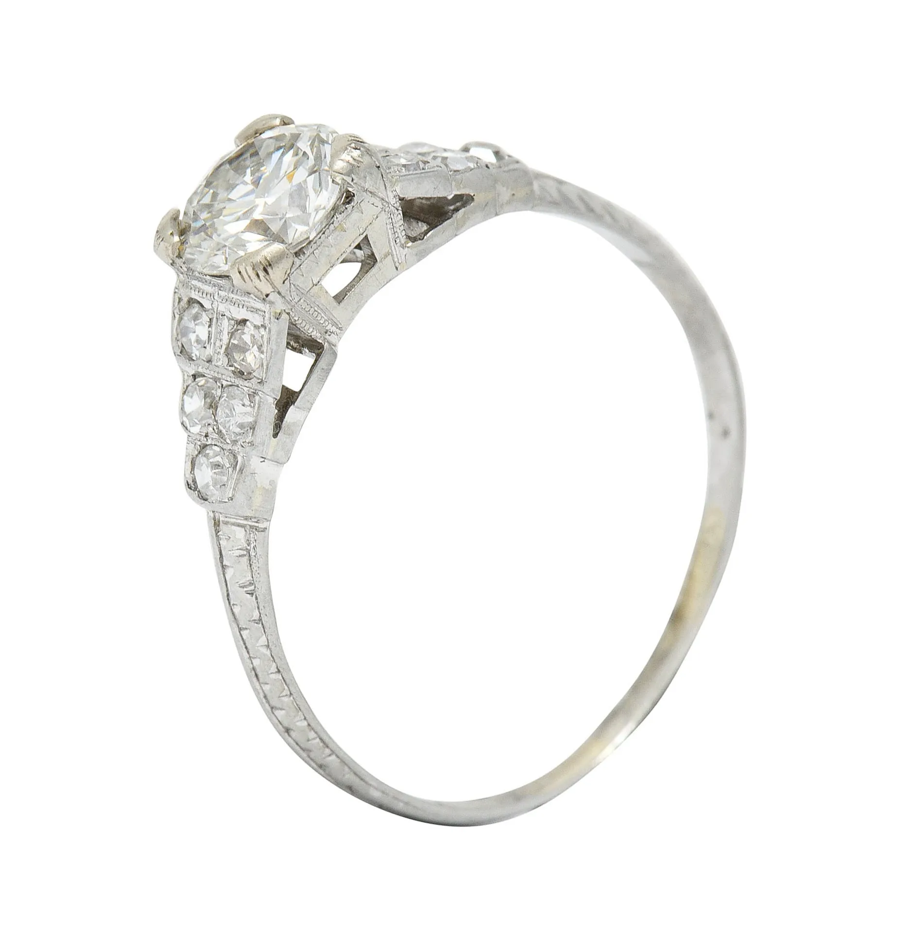 Retro 1.00 CTW Diamond 18 Karat White Gold Stepped Engagement Ring