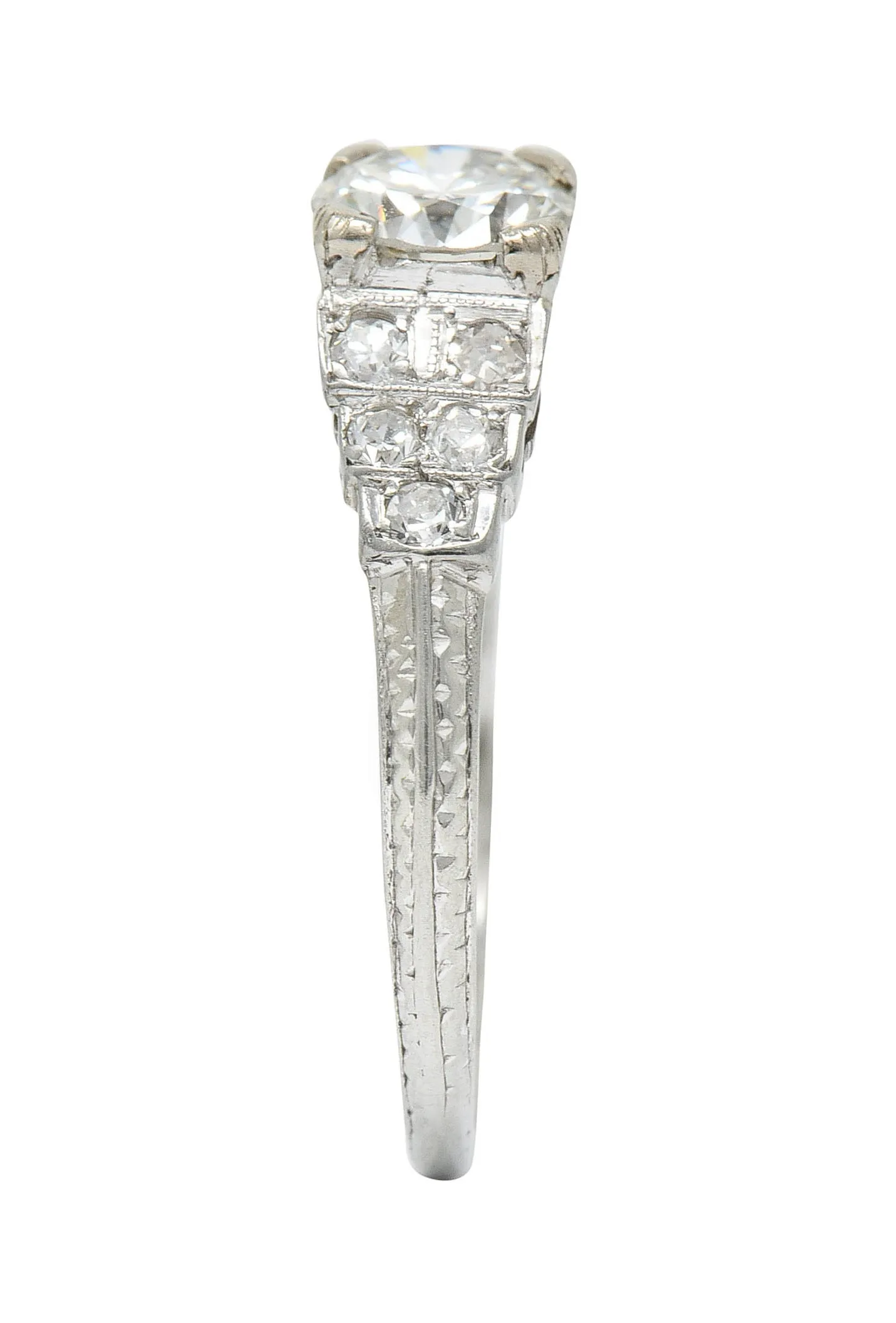 Retro 1.00 CTW Diamond 18 Karat White Gold Stepped Engagement Ring