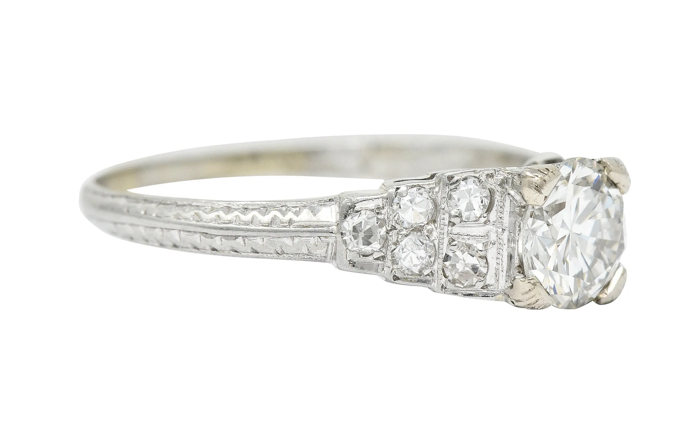Retro 1.00 CTW Diamond 18 Karat White Gold Stepped Engagement Ring