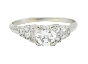 Retro 1.00 CTW Diamond 18 Karat White Gold Stepped Engagement Ring