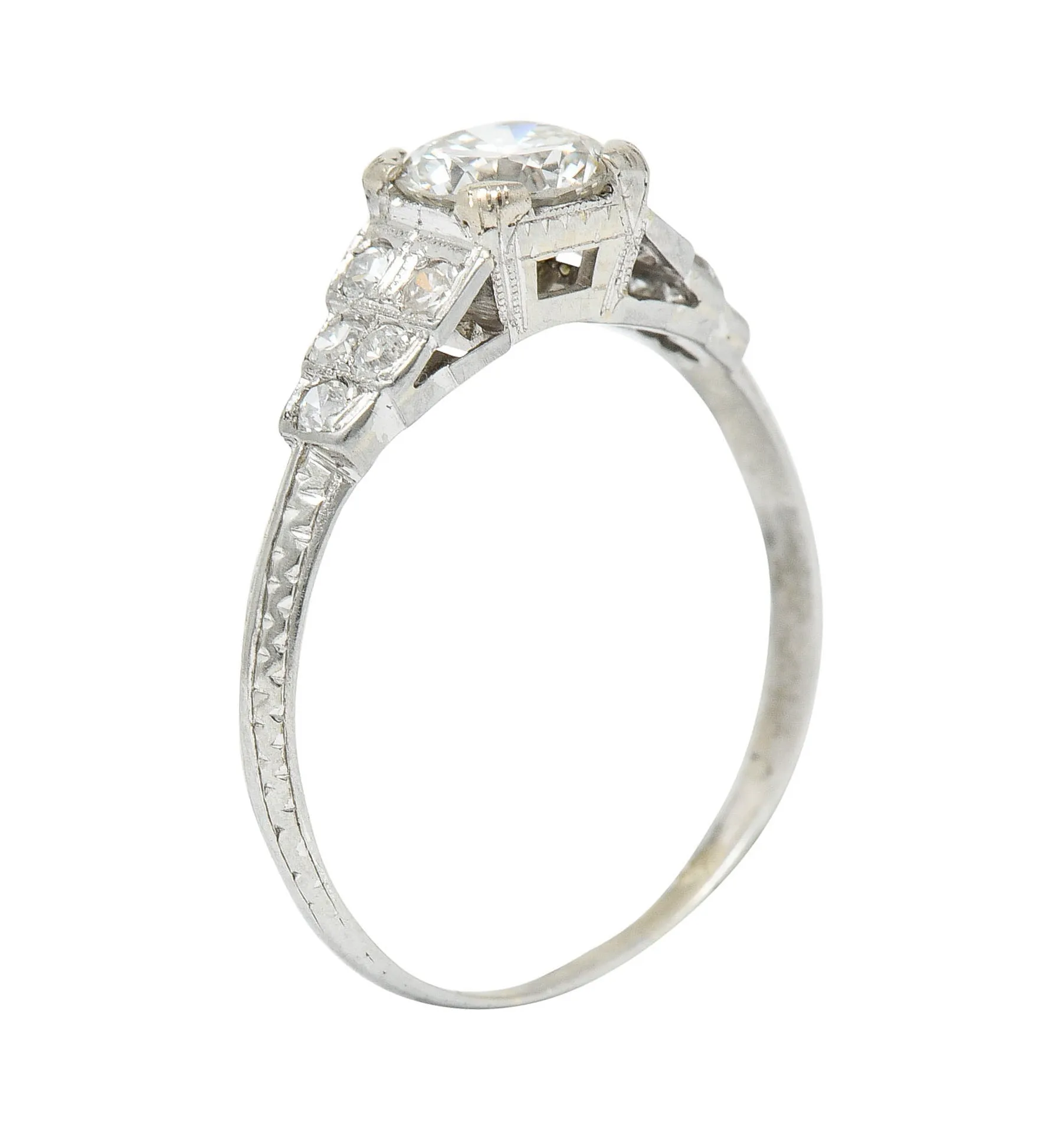 Retro 1.00 CTW Diamond 18 Karat White Gold Stepped Engagement Ring