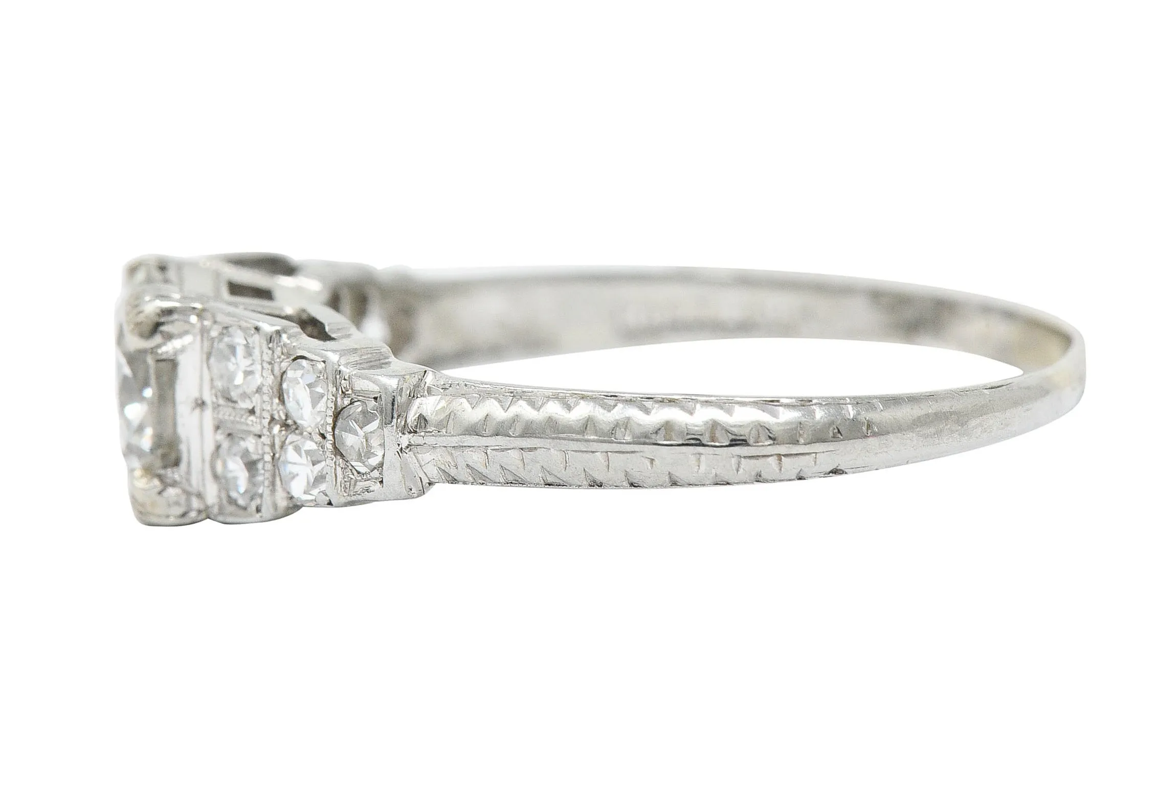 Retro 1.00 CTW Diamond 18 Karat White Gold Stepped Engagement Ring