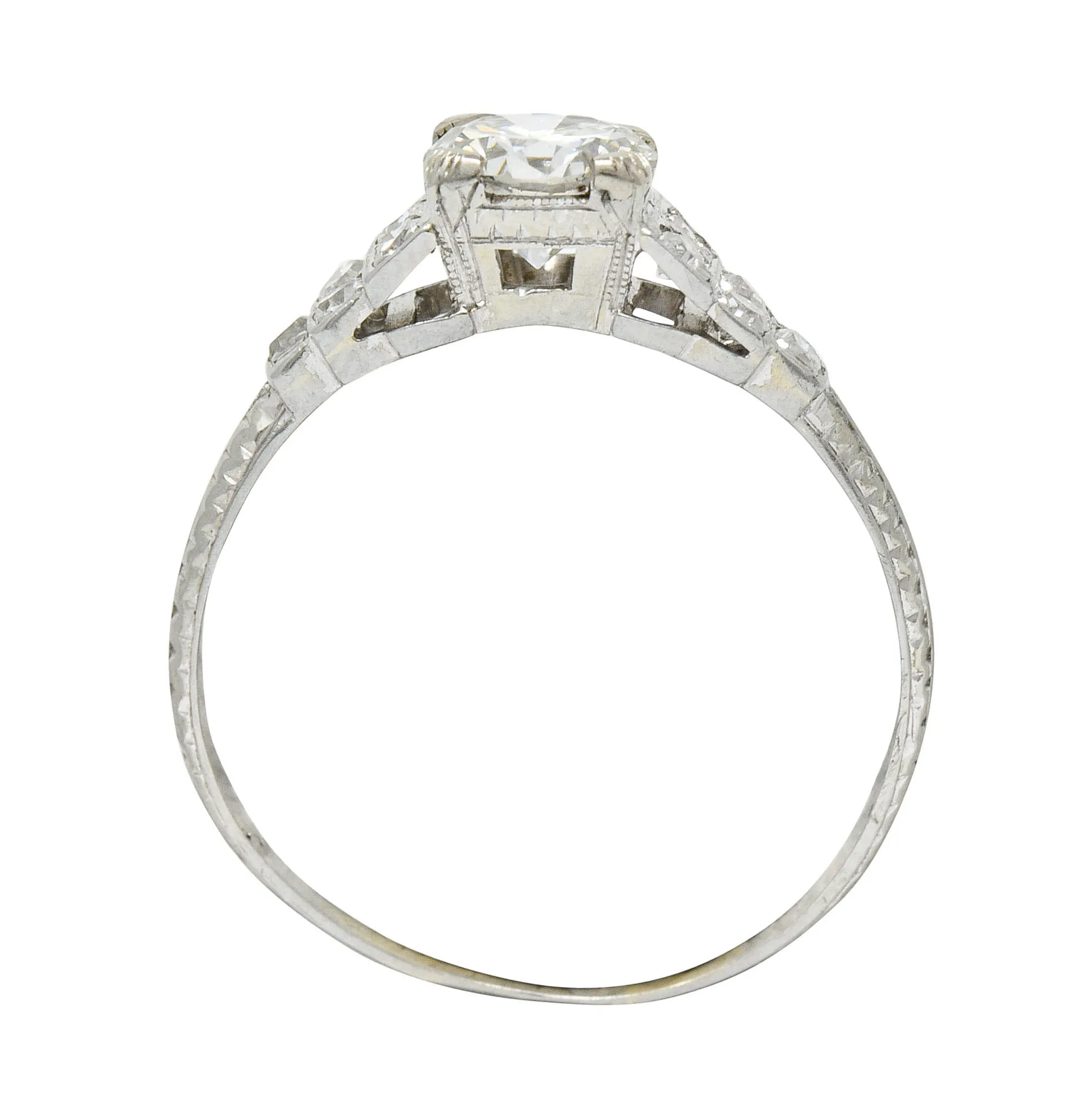 Retro 1.00 CTW Diamond 18 Karat White Gold Stepped Engagement Ring