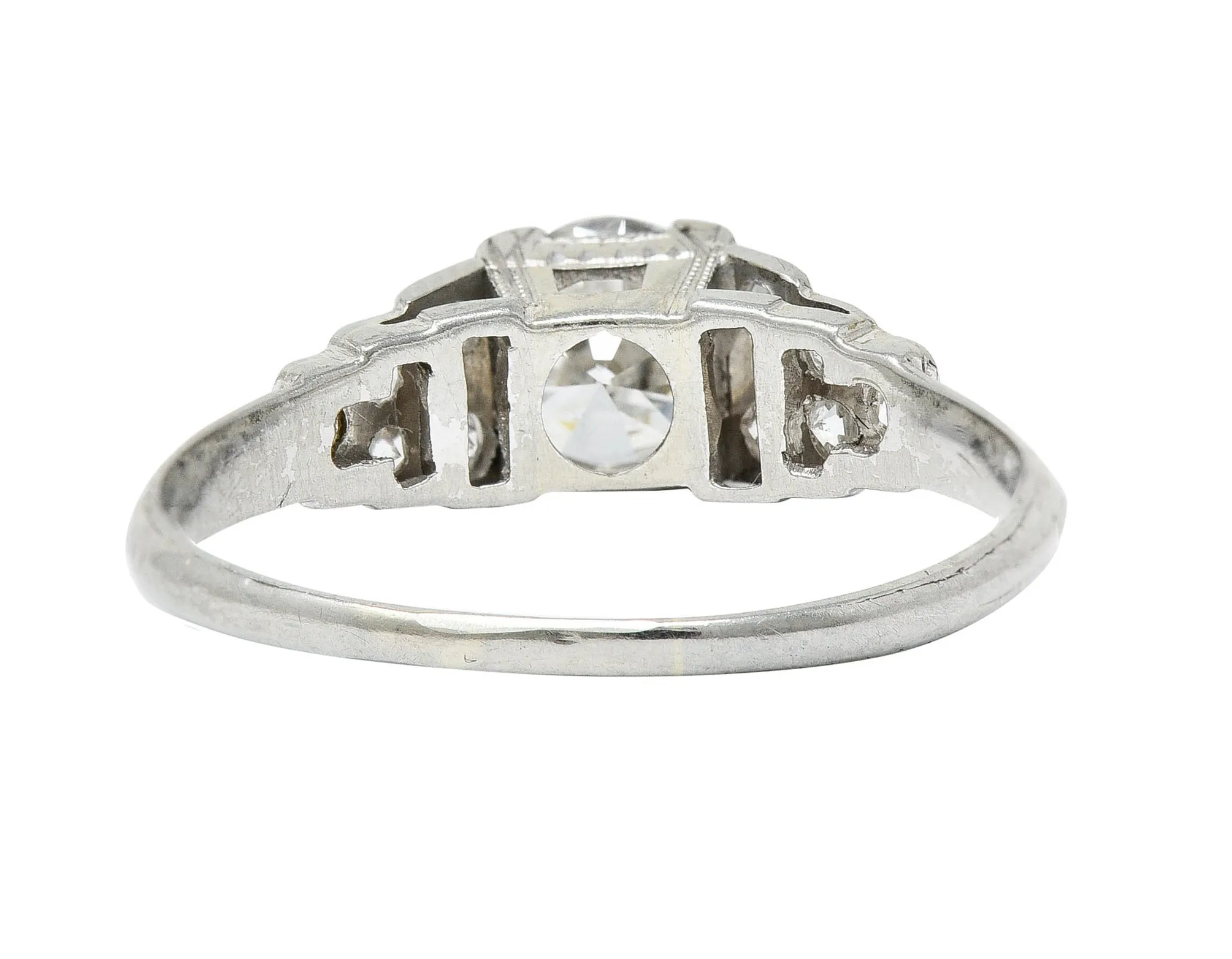 Retro 1.00 CTW Diamond 18 Karat White Gold Stepped Engagement Ring