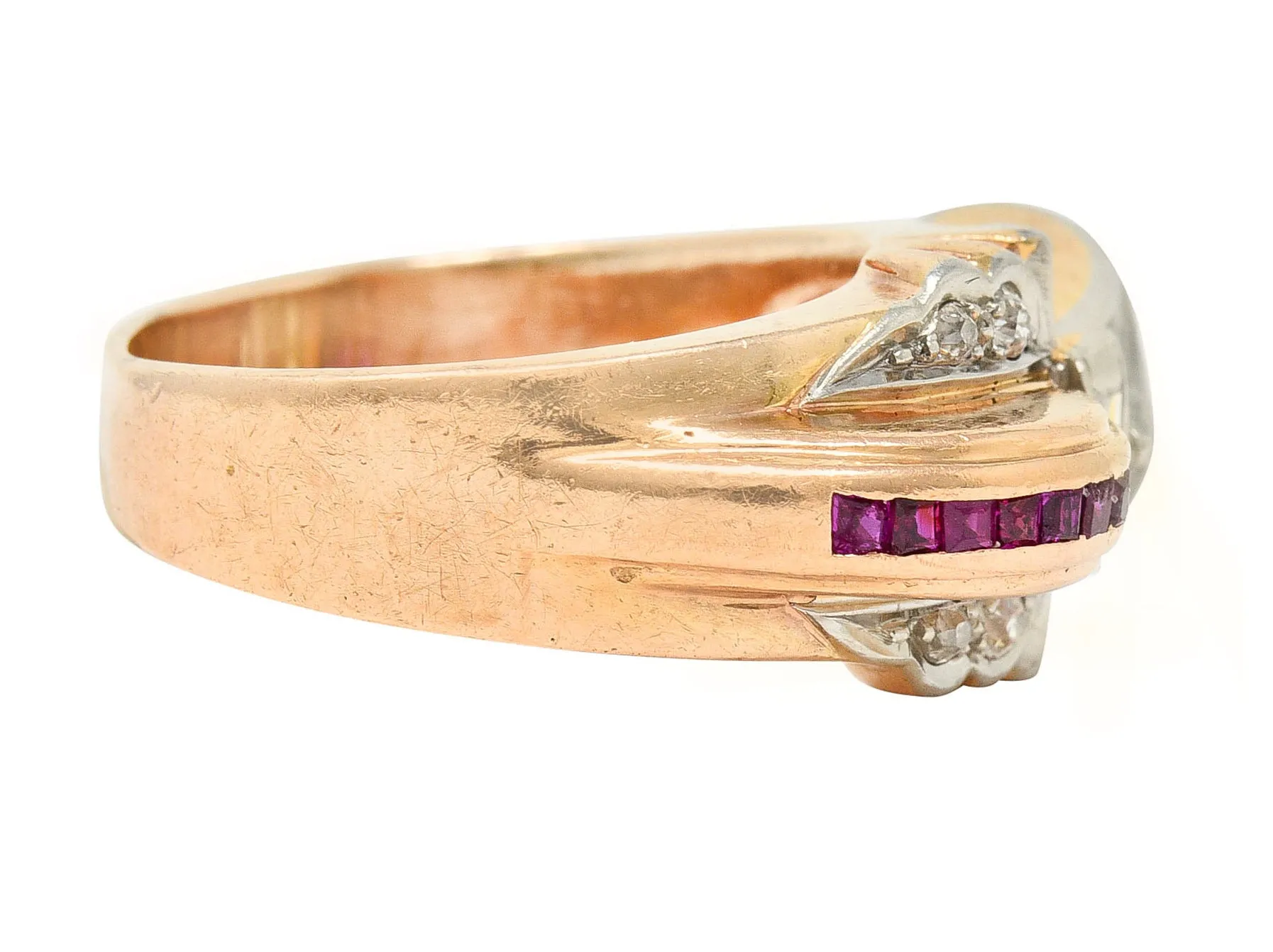 Retro 1.17 CTW Diamond Ruby 14 Karat Two-Tone Bow Ring