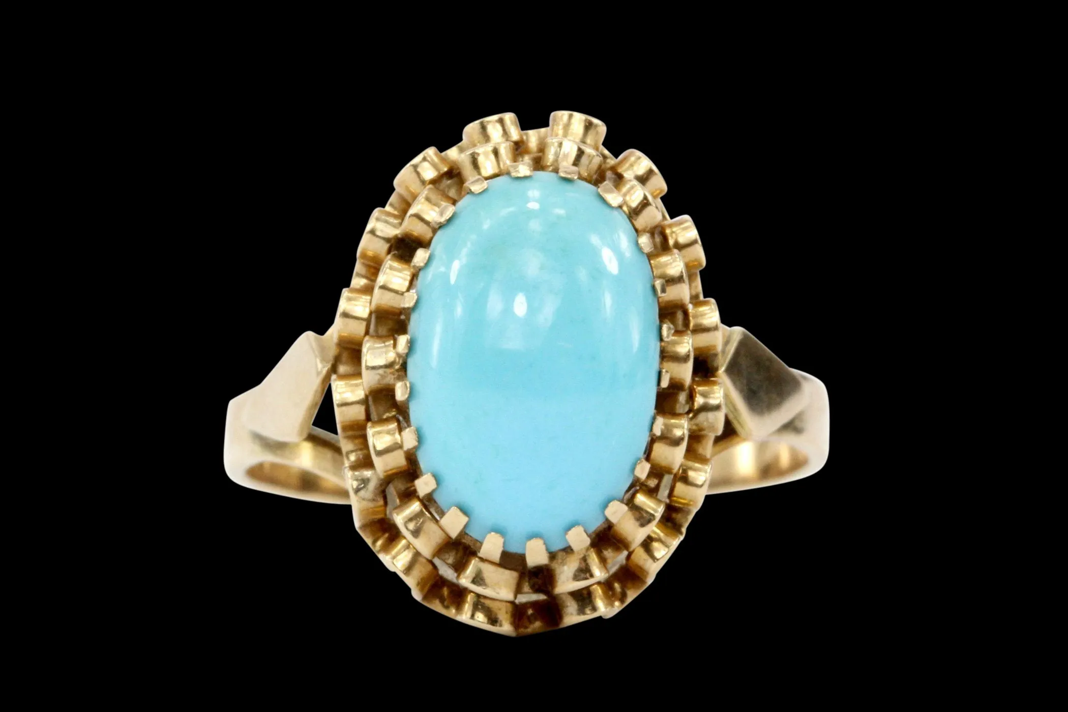 Retro 14K Gold 2 CT Persian Turquoise Ring