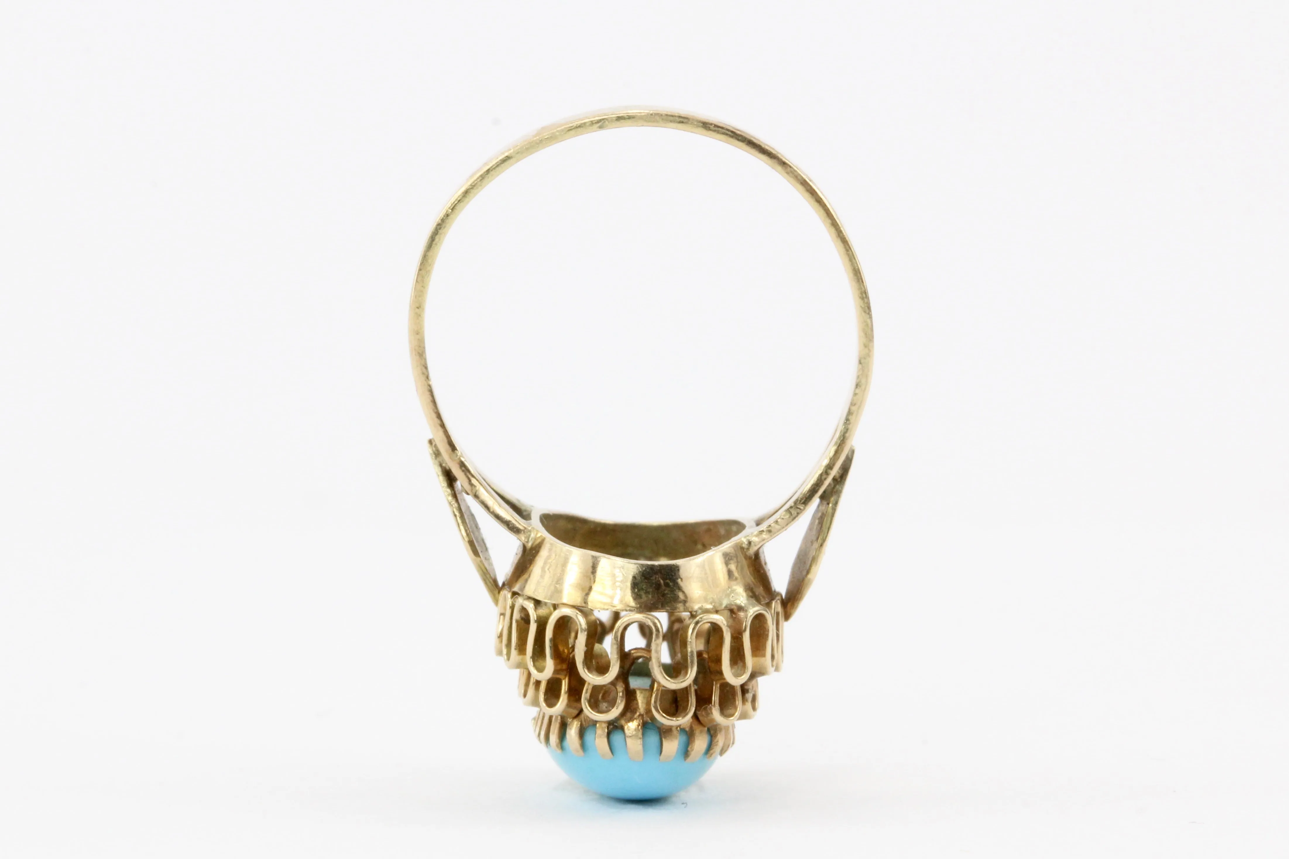 Retro 14K Gold 2 CT Persian Turquoise Ring