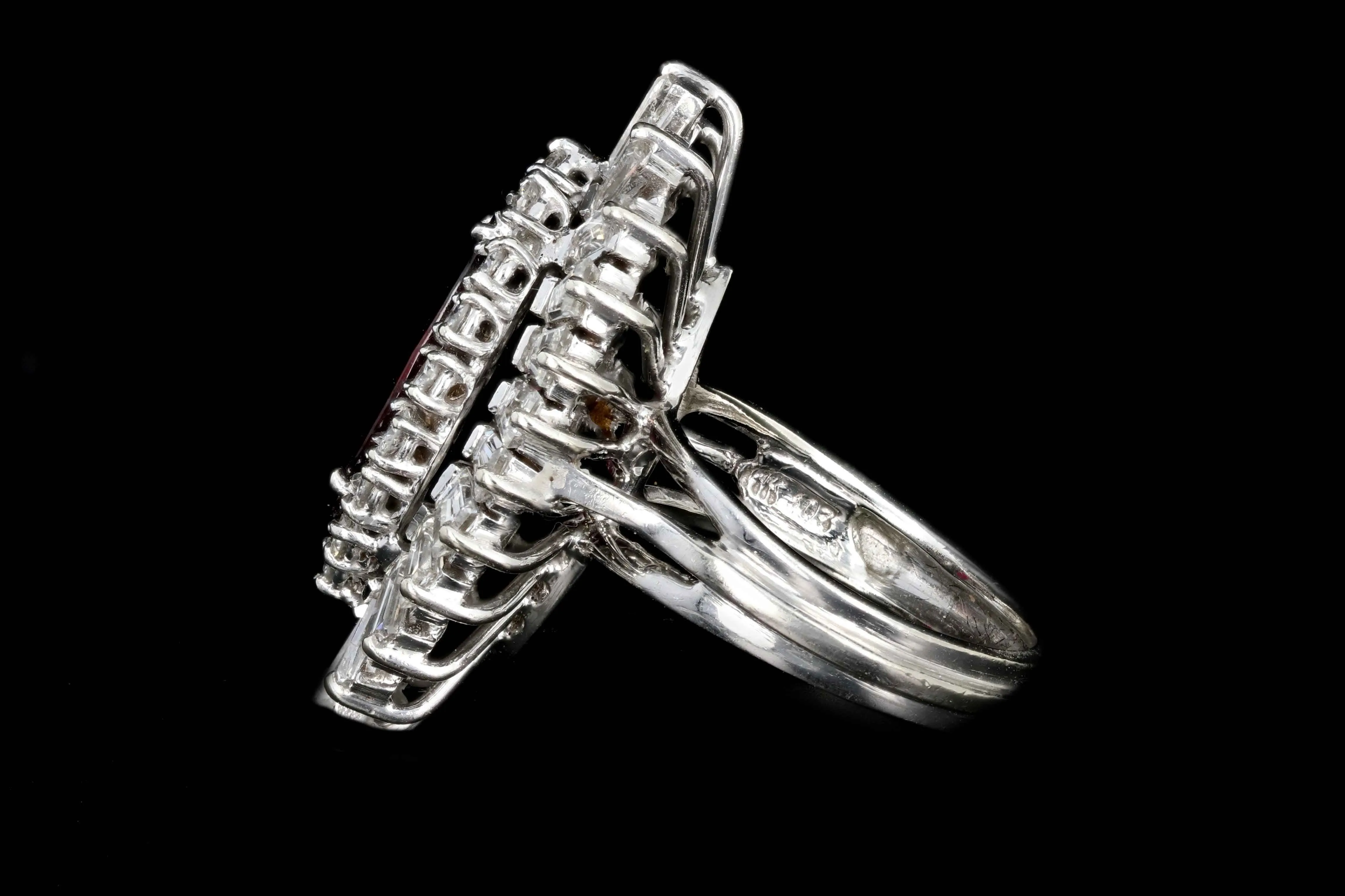 Retro 14K White Gold 2 Carat Natural Thai Ruby Ring W/ AGL Certification