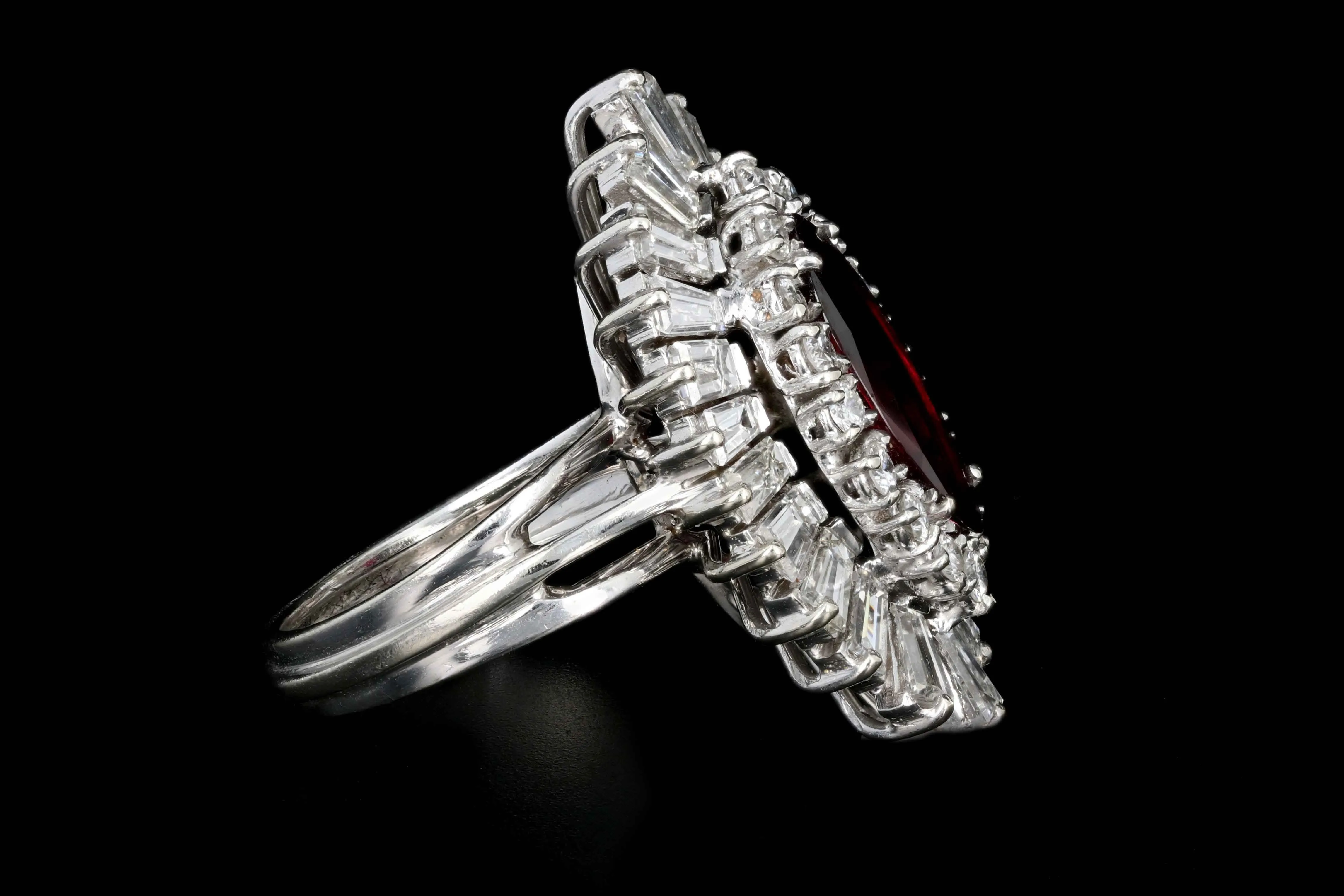 Retro 14K White Gold 2 Carat Natural Thai Ruby Ring W/ AGL Certification