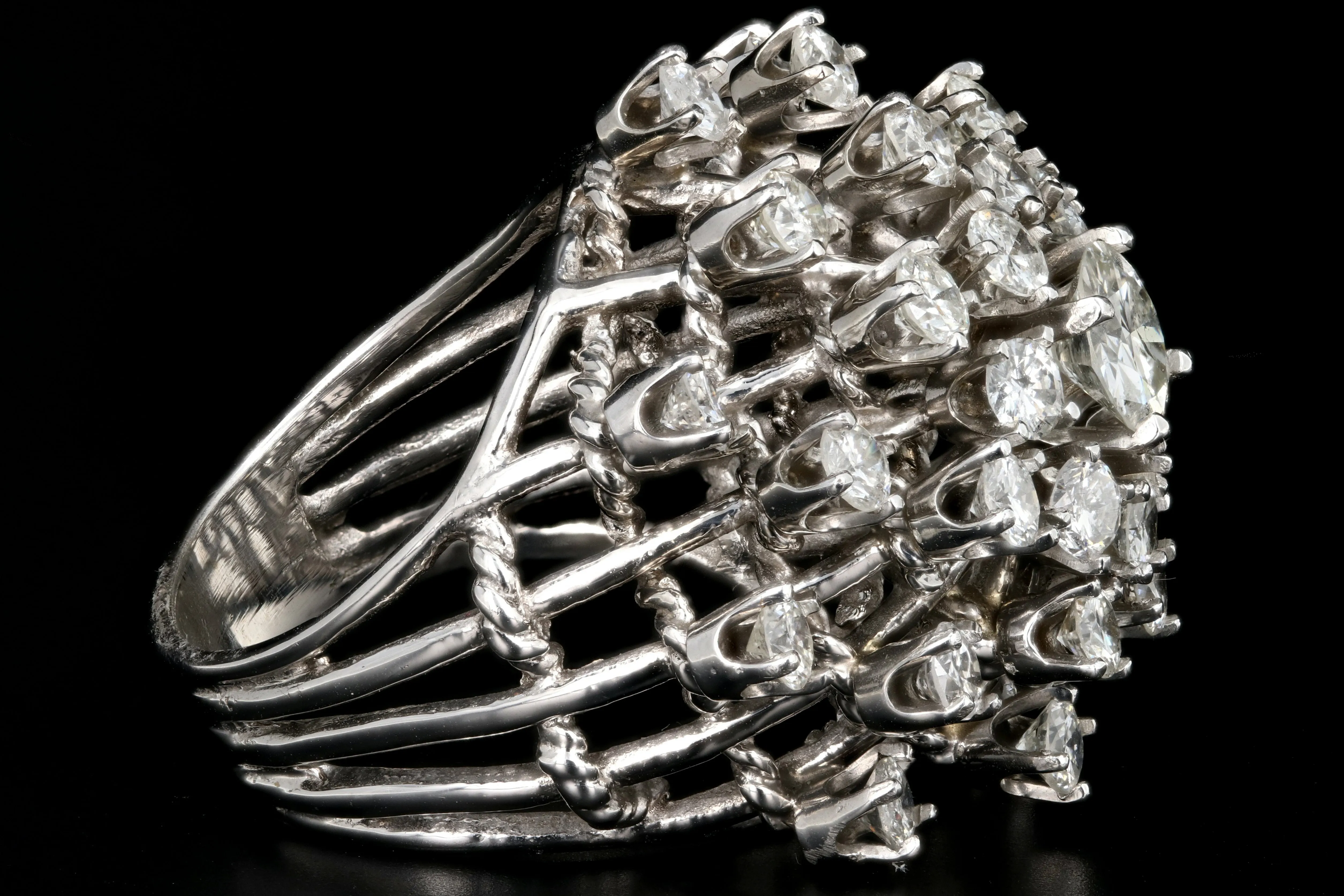 Retro 14K White Gold 5 CTW Diamond Starburst Dome Ring