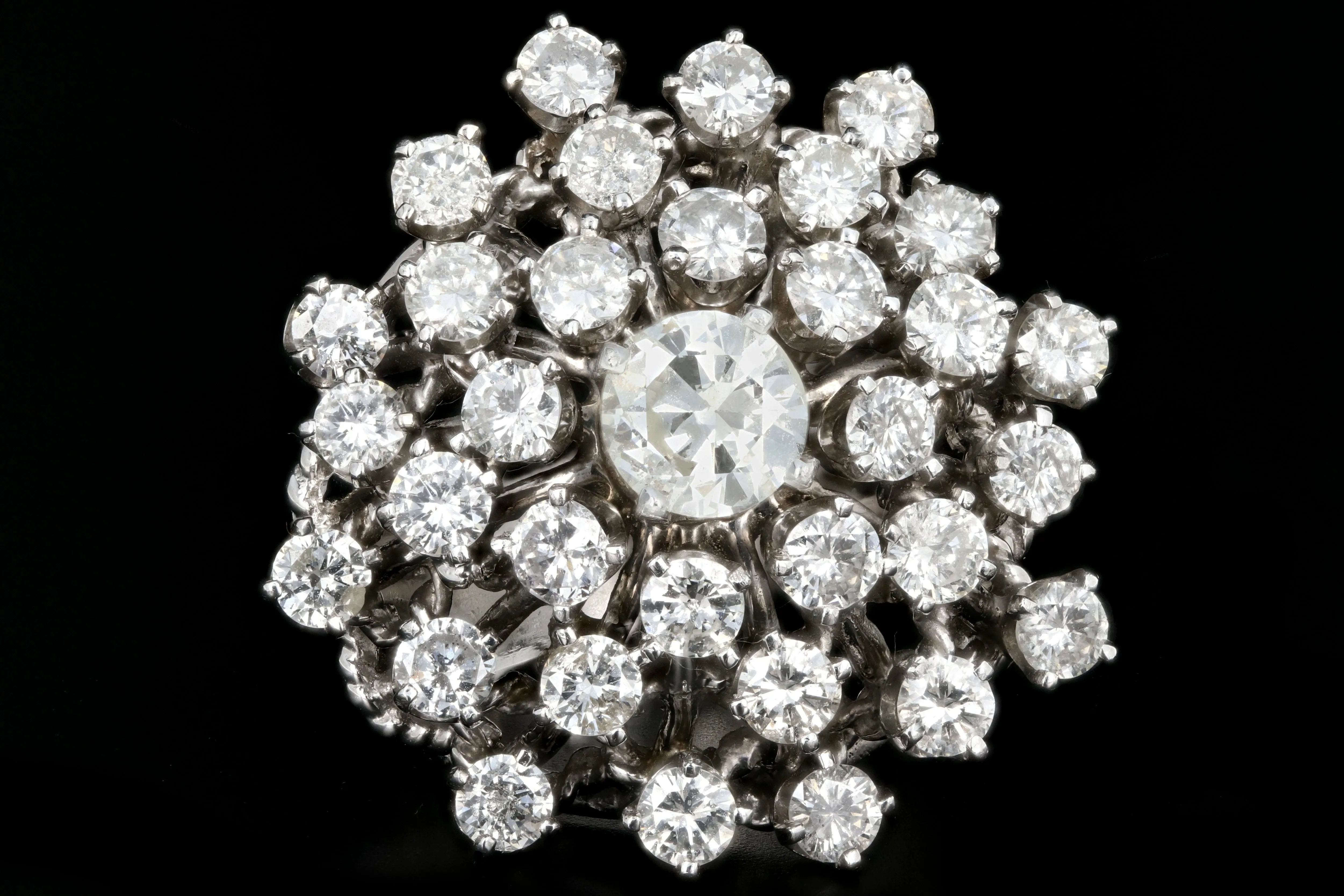 Retro 14K White Gold 5 CTW Diamond Starburst Dome Ring