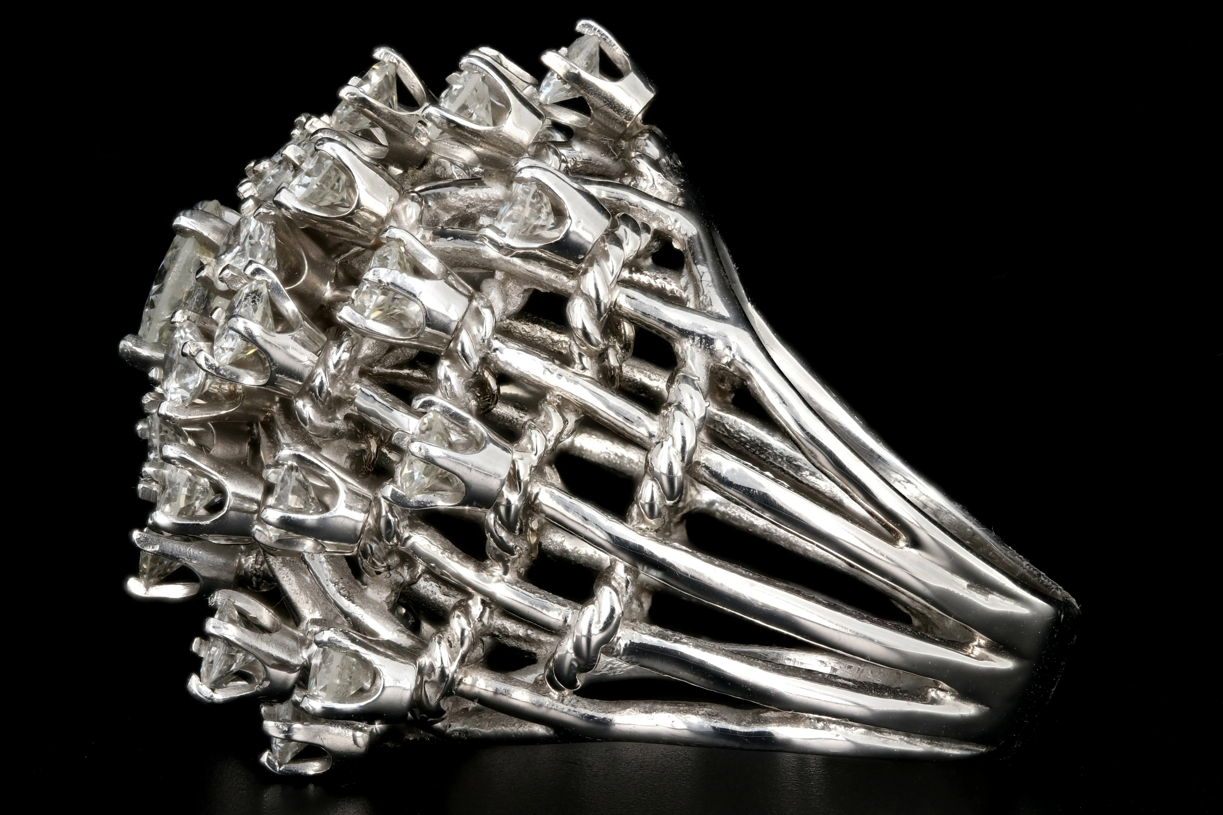 Retro 14K White Gold 5 CTW Diamond Starburst Dome Ring